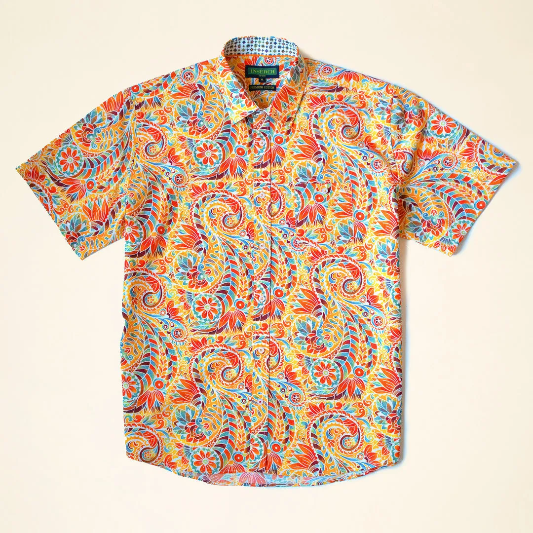 Island Vibe Workwear Essentials Inserch SS Paisley Print Shirt SS011-00029 Orange