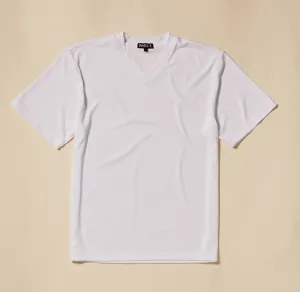 AntiPillingFabric Inserch Rib V Neck T-Shirt T300-00002 White