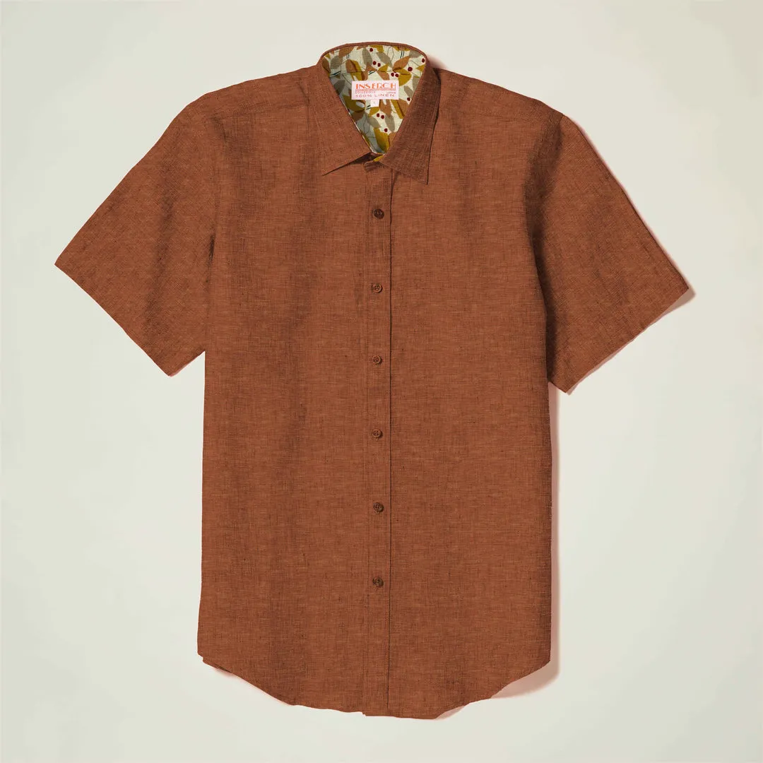 African Bold Inserch SS Linen Shirt SS717-00035 Rust