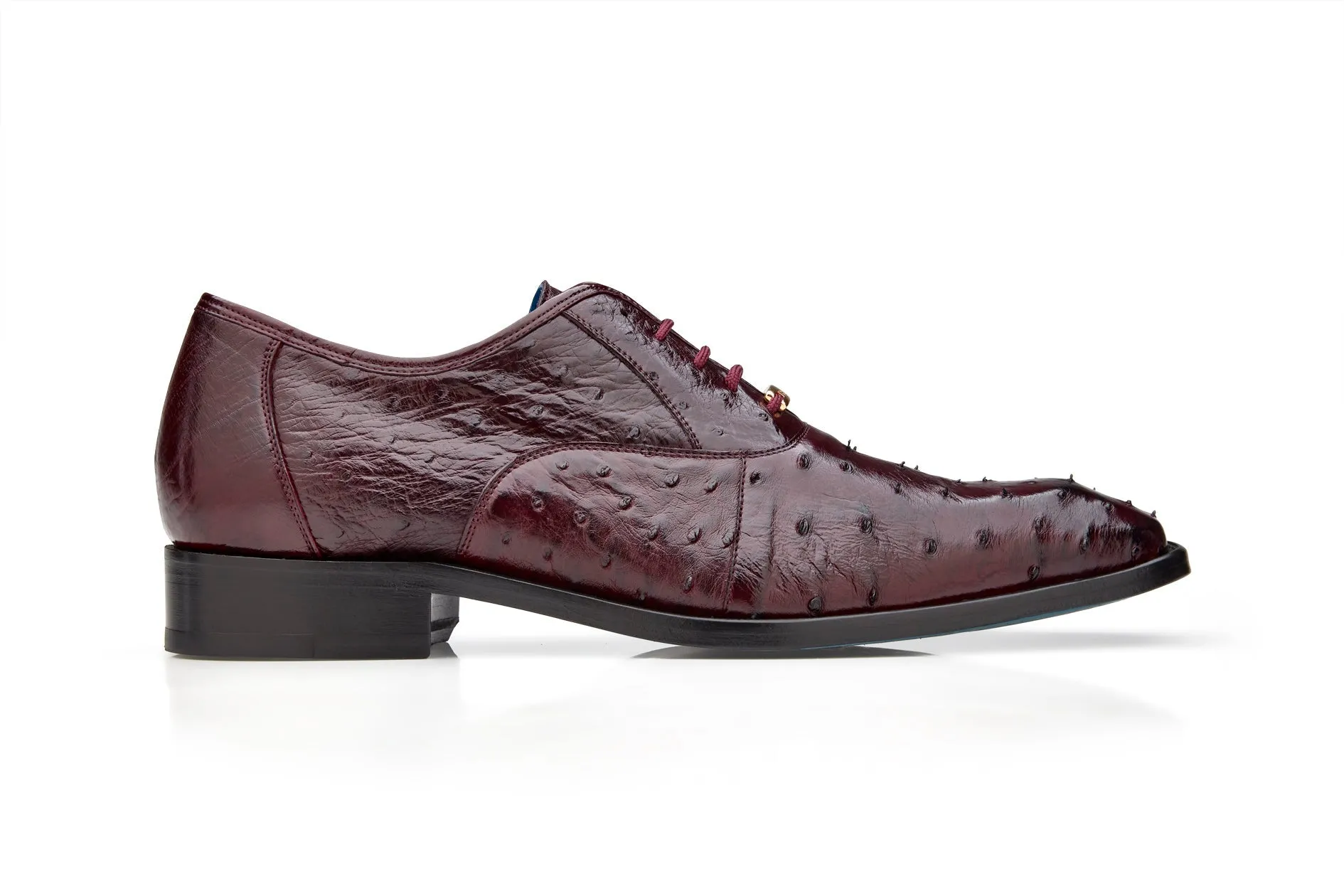 Belvedere - Orlando, Genuine Ostrich Quill Dress Shoe - Antique Dark Burgundy - D01 (IN STORE) Eco Friendly Construction