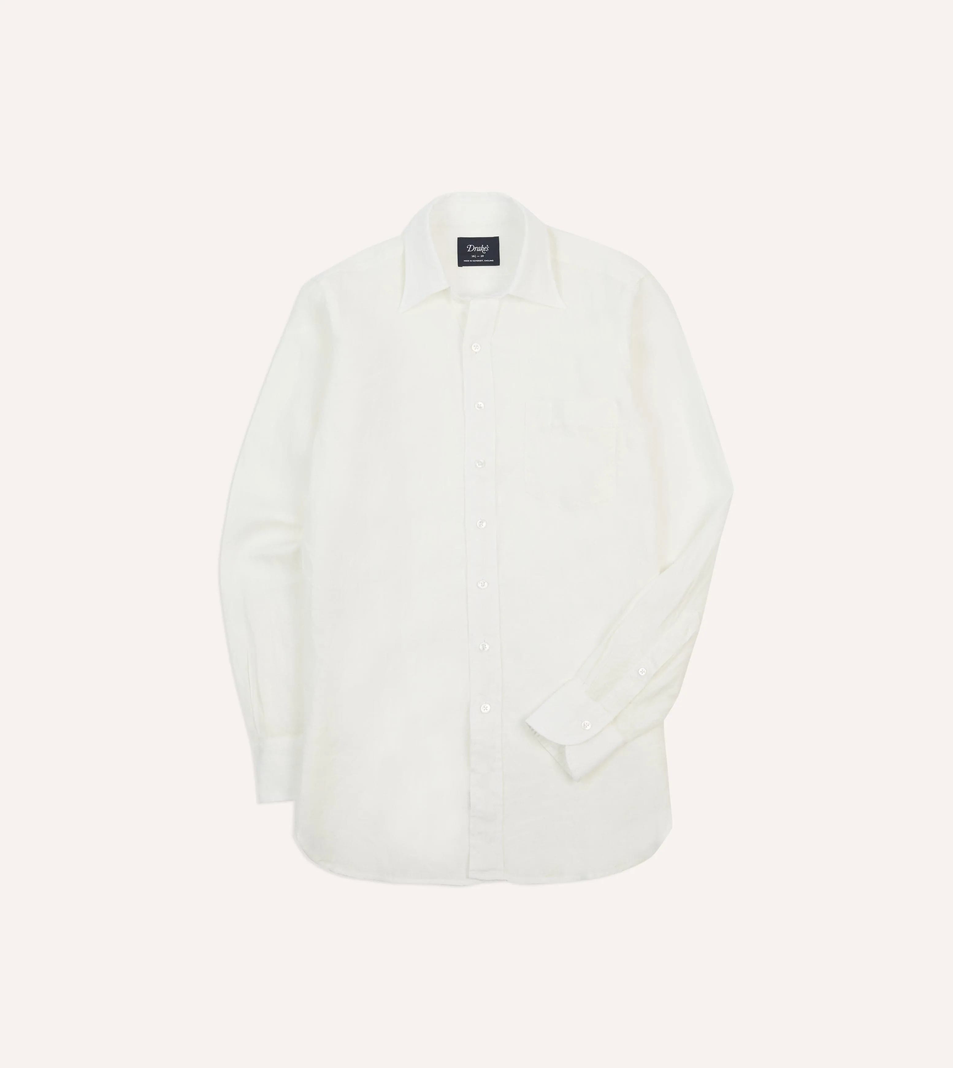 Ecru Linen Long Point Collar Shirt Fitted Cut