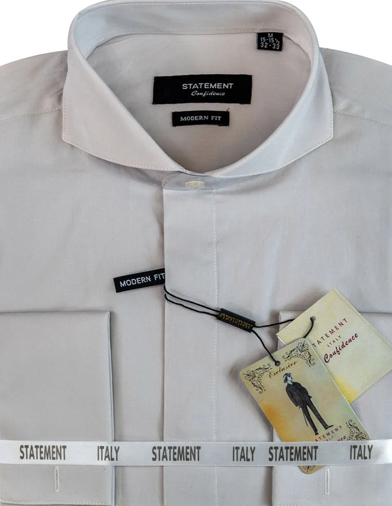 Quick-Dry Contemporary Style MODERN FIT GRAY DRESS SHIRT WITH SPREAD COLLAR & FRENCH CUFF