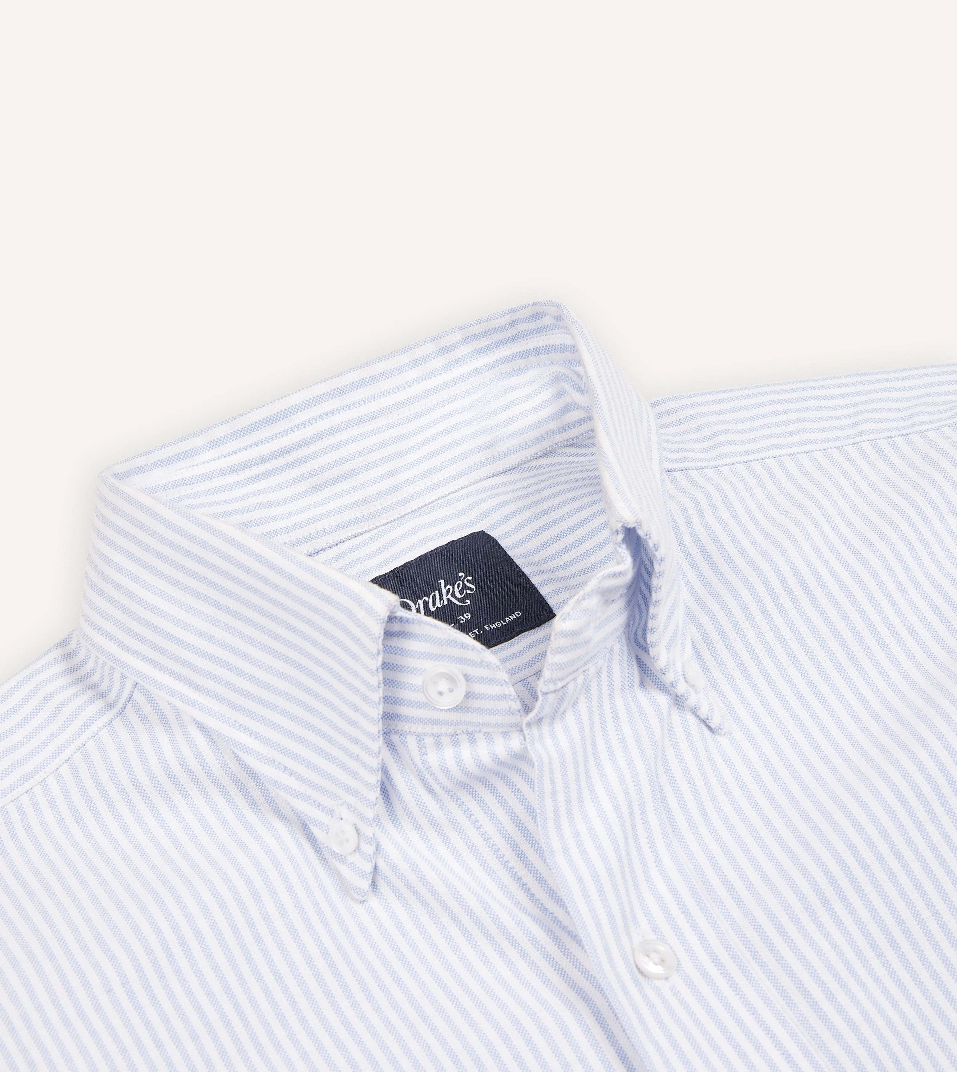 Low Maintenance Trendy designs Light Blue Ticking Stripe Cotton Oxford Cloth Button-Down Shirt