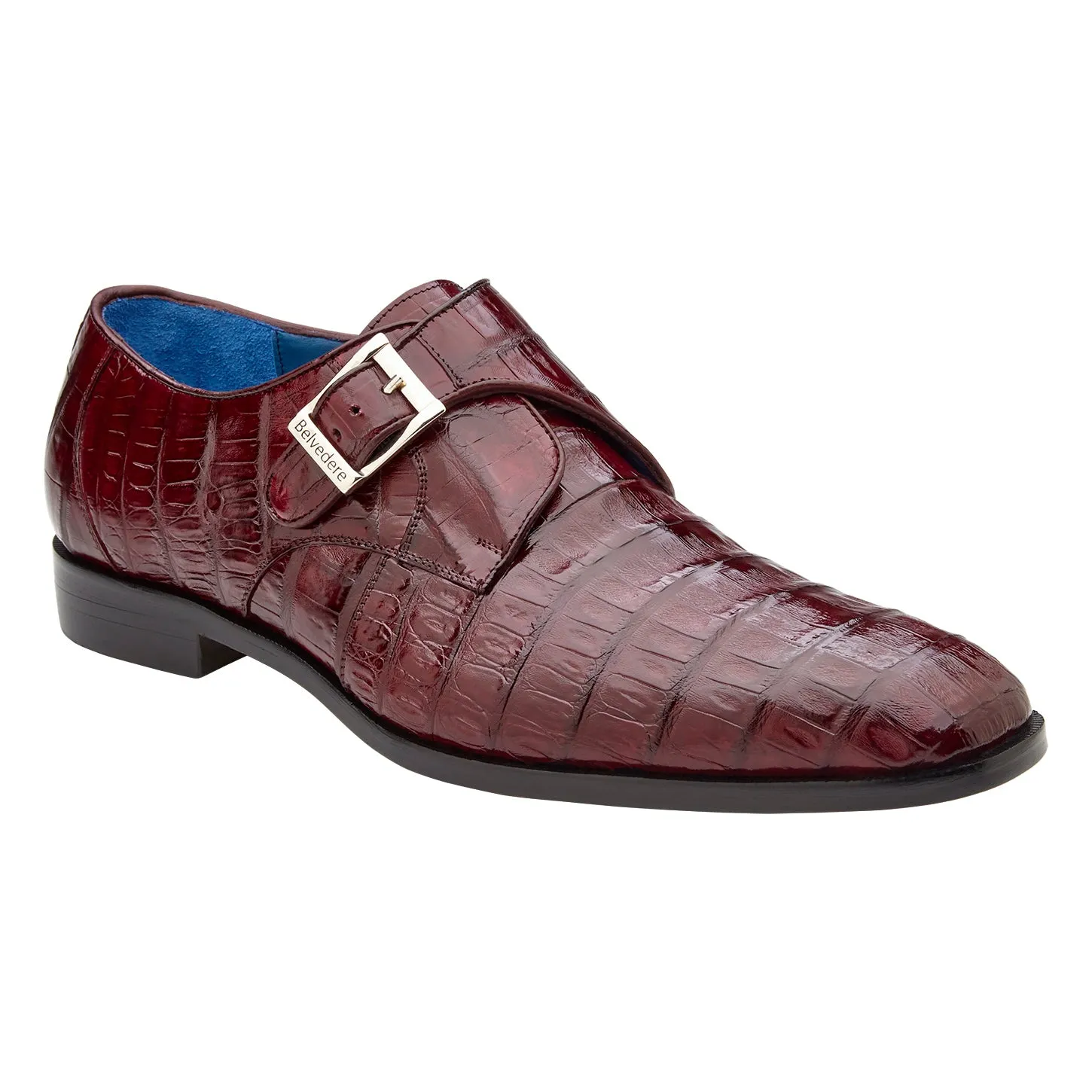 Sky Blue construction Belvedere Angelo Genuine Caiman Crocodile Monk-Strap Shoe in Burgundy