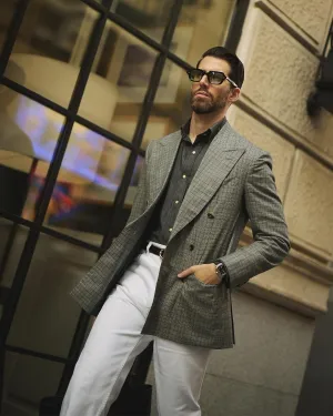 Waterproof Material Layered Cuff System Drapers Black and White Glen Plaid Checks Double Breasted Jacket