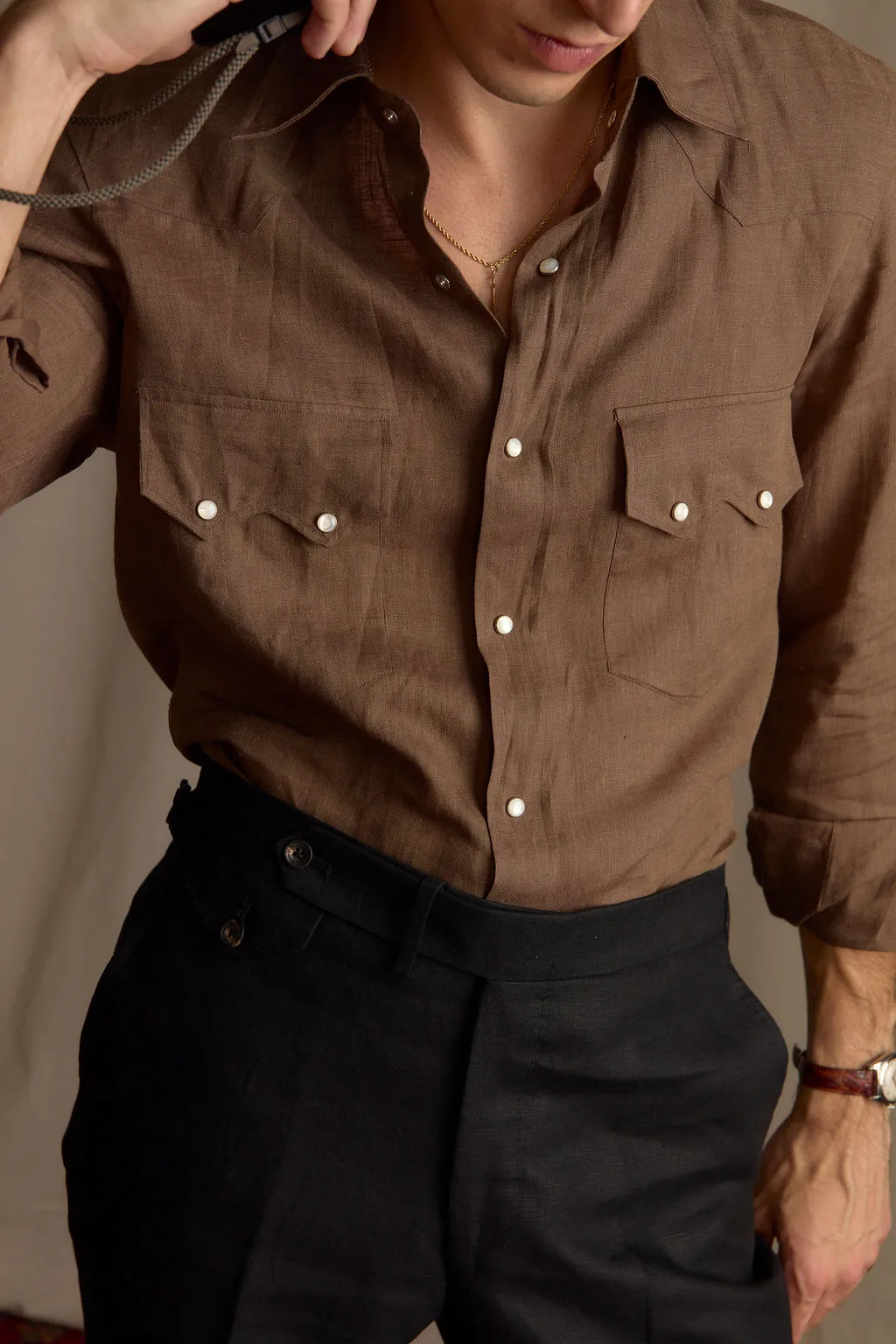 ComfortStretch Air Move Chocolate Linen Neapolitan Pearl Snap