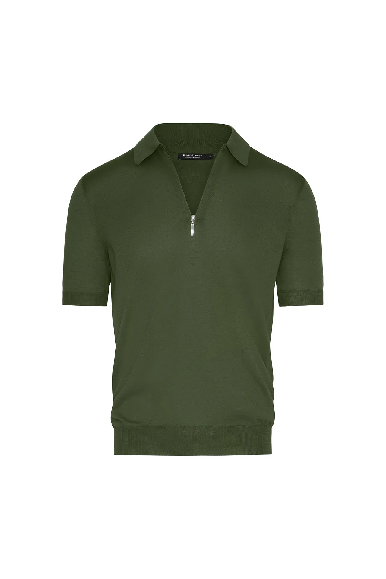 Winter Style NonBindingEdges Silk Cotton Blend Knit Zip Front Polo in Avocado