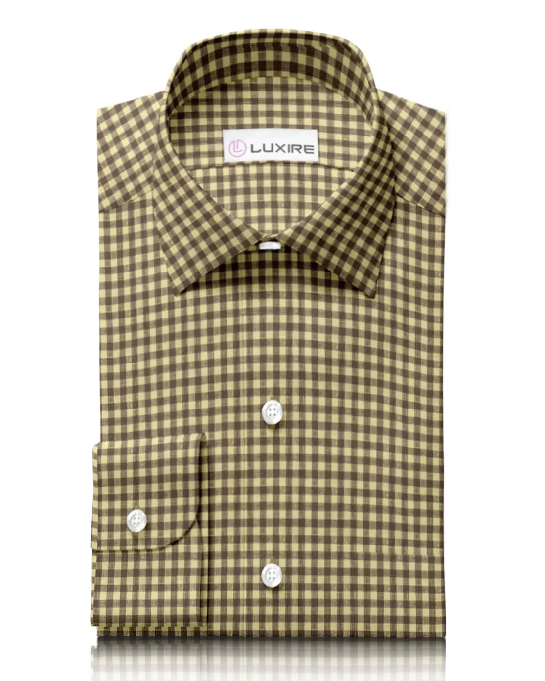 retro look Soft Inner Lining Linen:Yellow Brown Gingham Checks Shirt