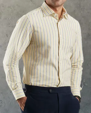 Eco-Friendly Choice Indigo White Stripes On Pale Yellow Oxford Shirt