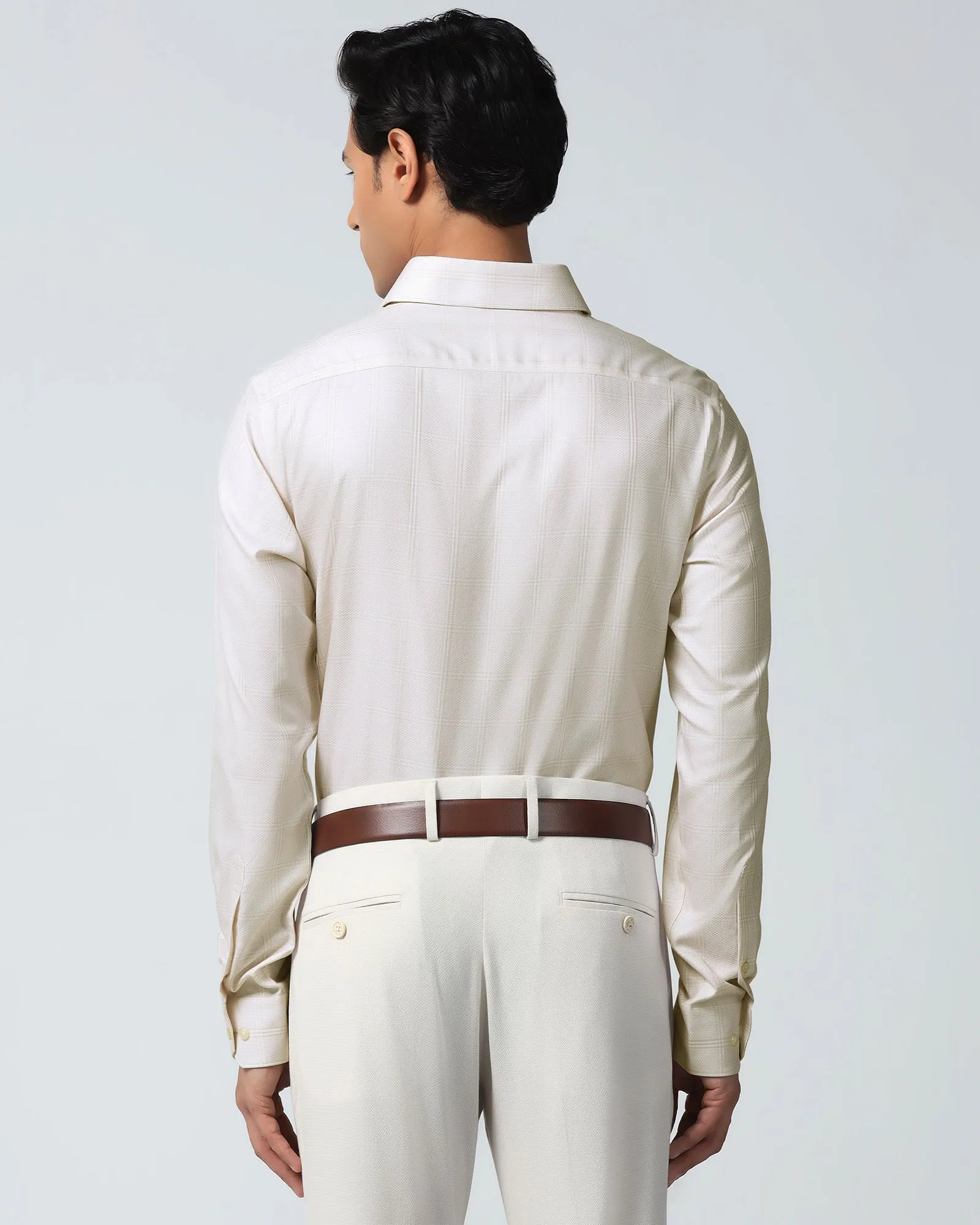 Non-irritating Earthy Palette Non Iron Formal Beige Check Shirt - Wolf