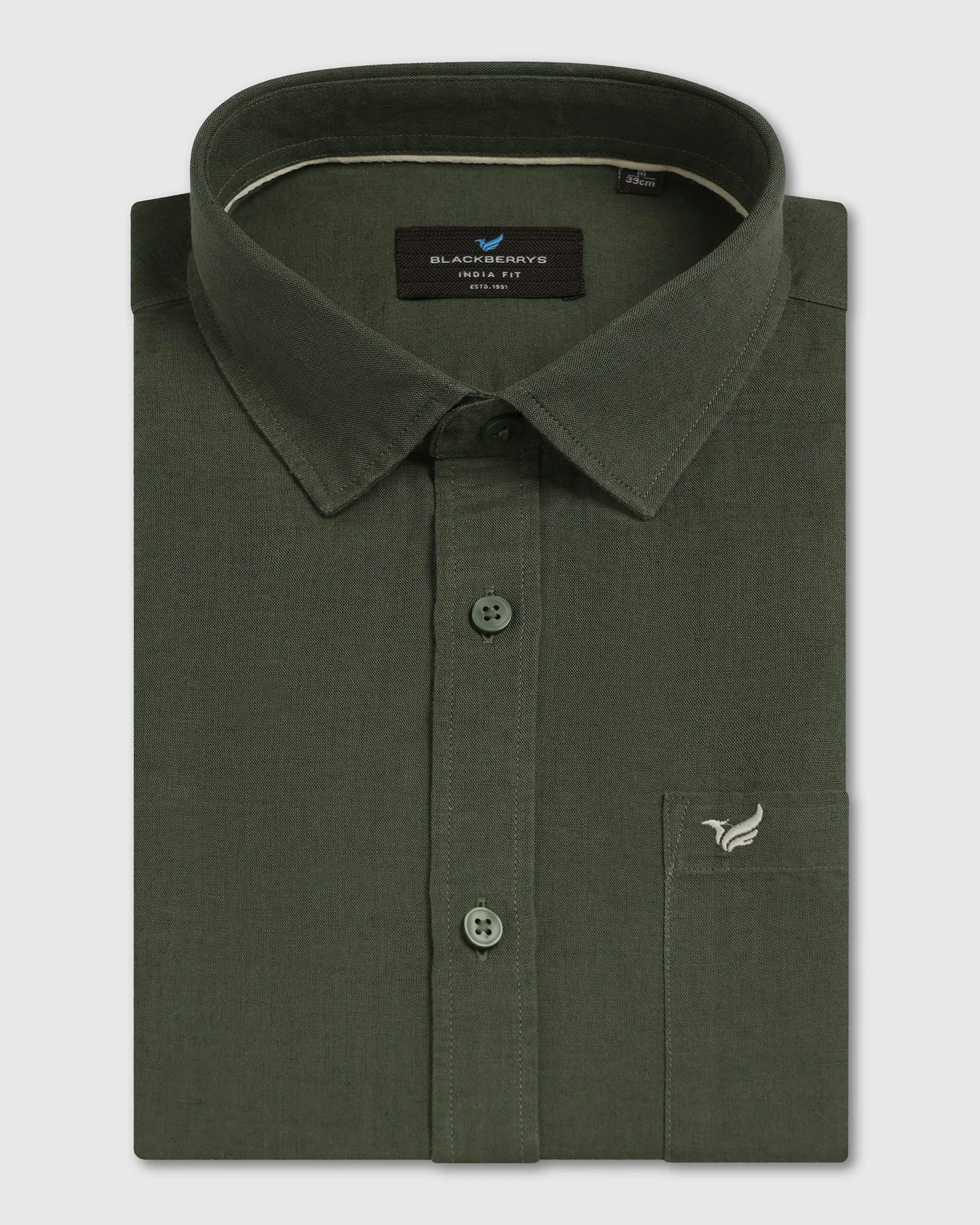 Olive Half Sleeve Linen Solid Shirt - Salmon Workwear Essential
