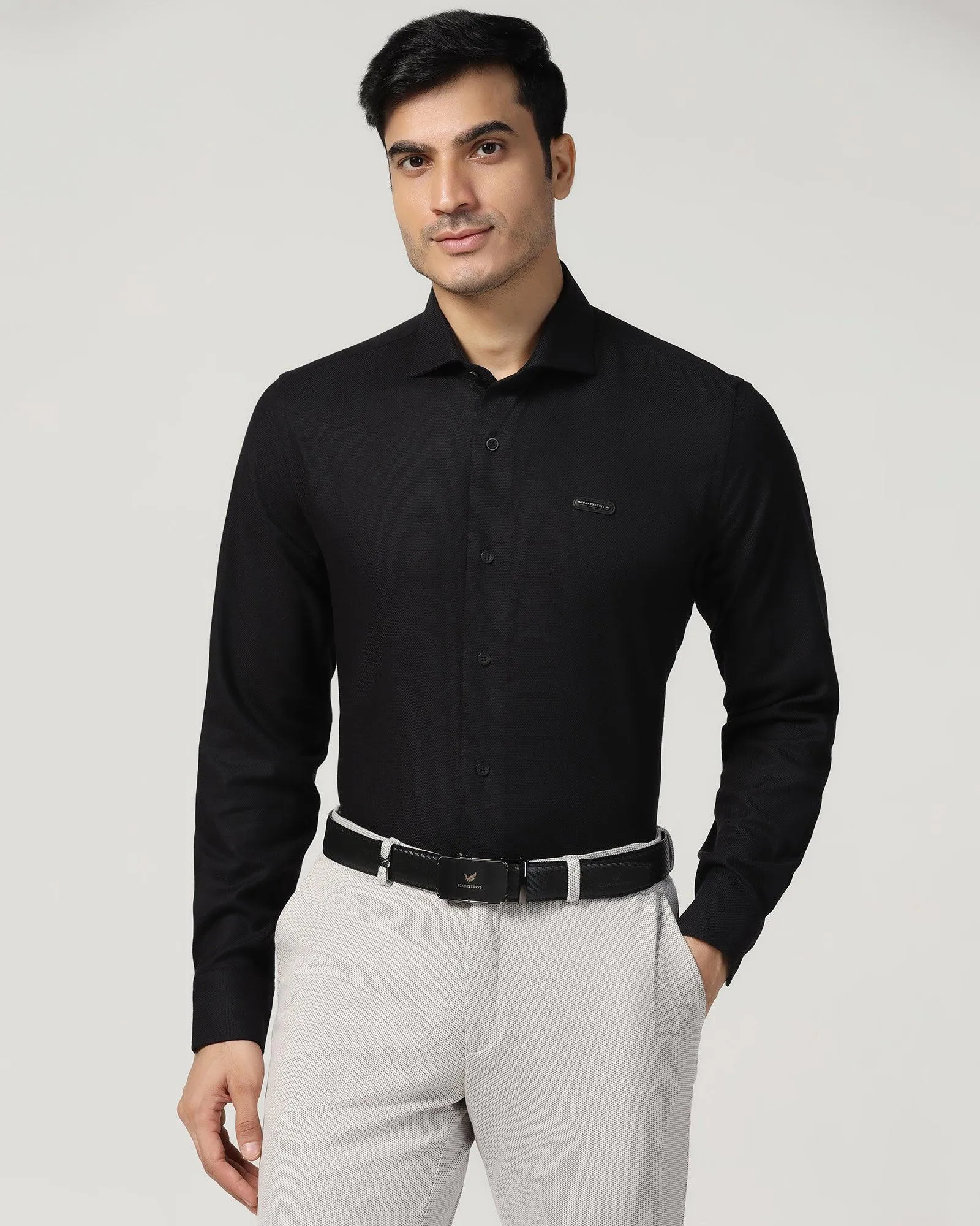 Non Iron Formal Black Textured Shirt - Cos Hiking Gear Distressed finish