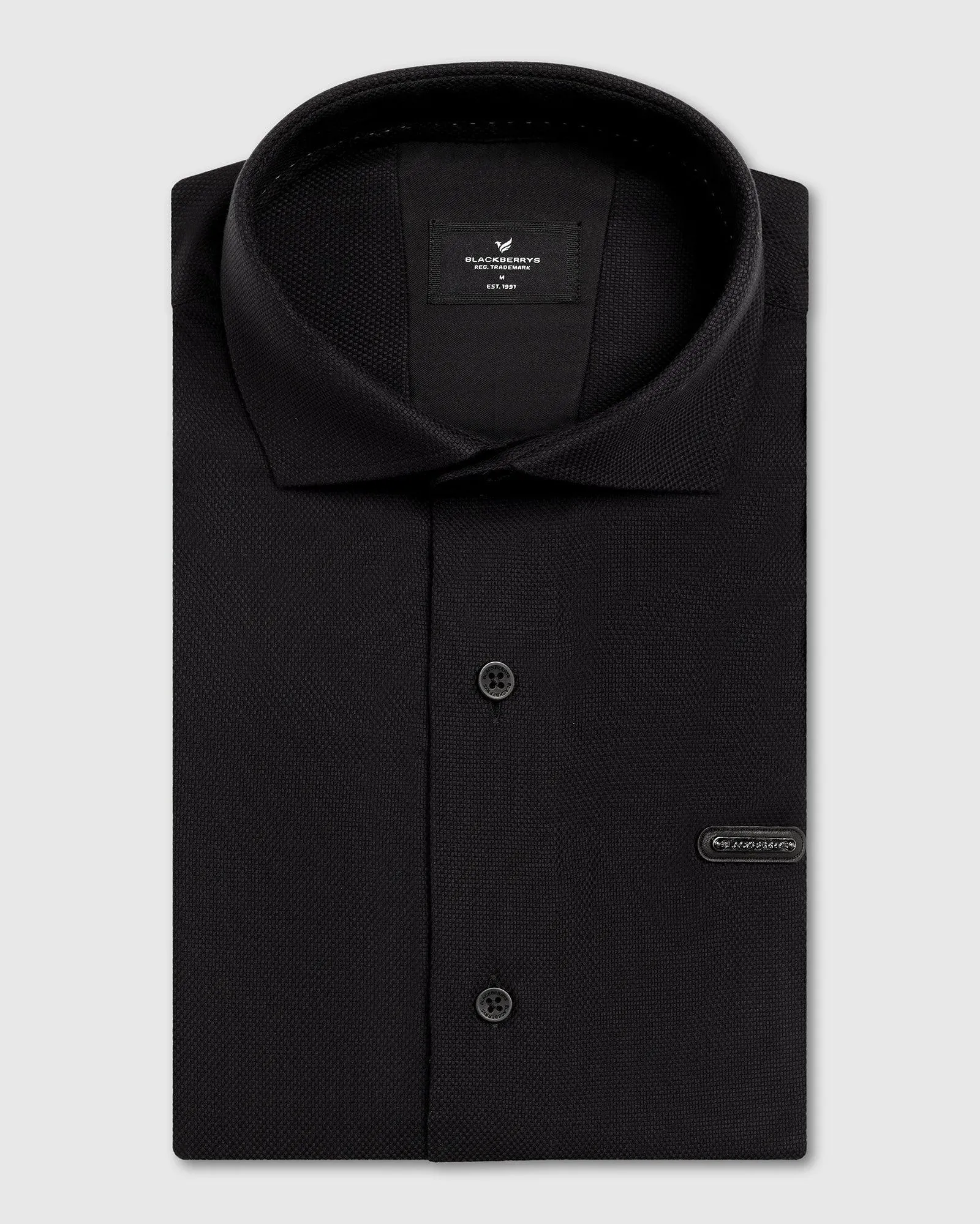 Sleek Silhouette Non Iron Formal Black Textured Shirt - Cos