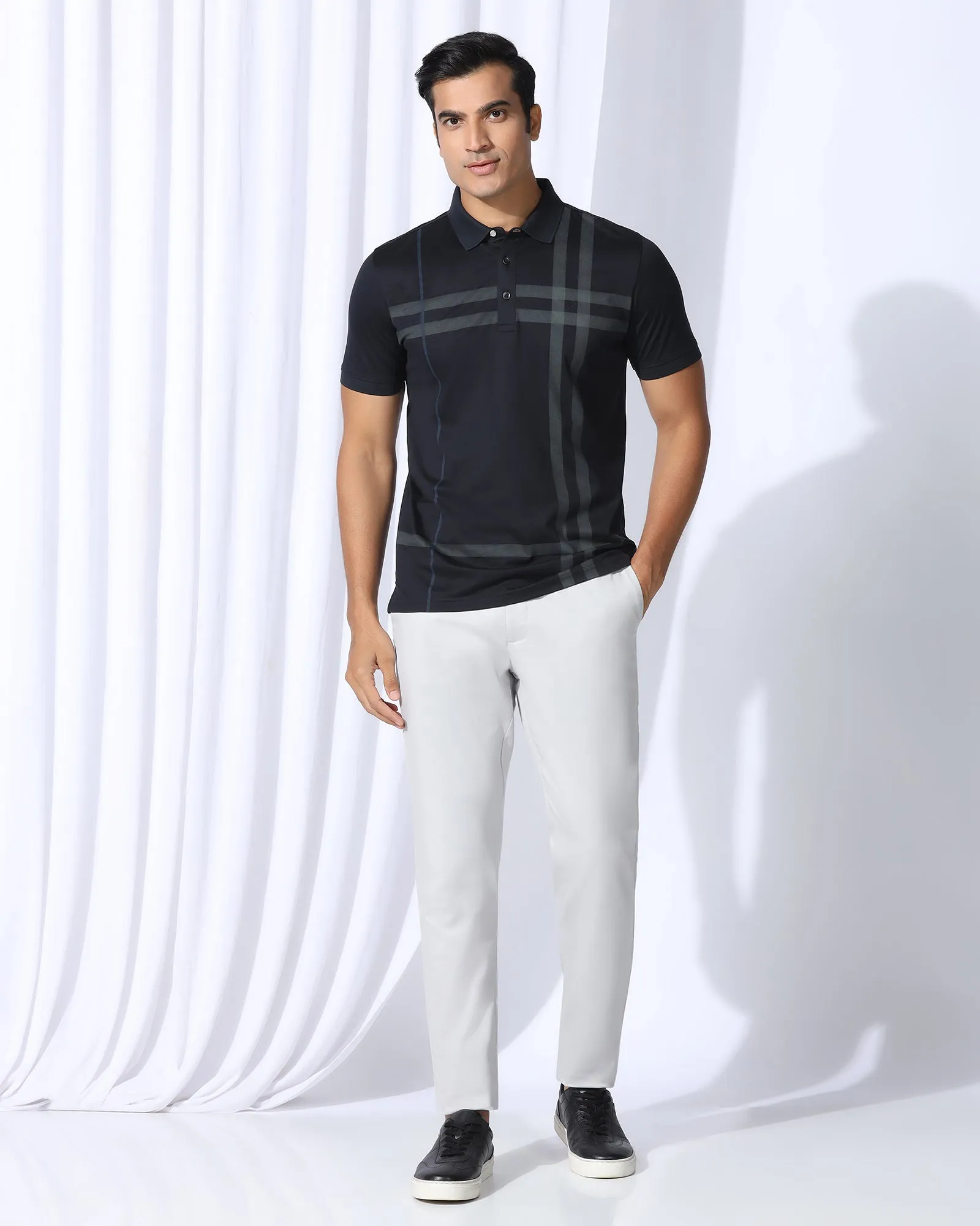 Polo Navy Printed T-Shirt - Saddy Everyday Essential SoftCheckered Weave