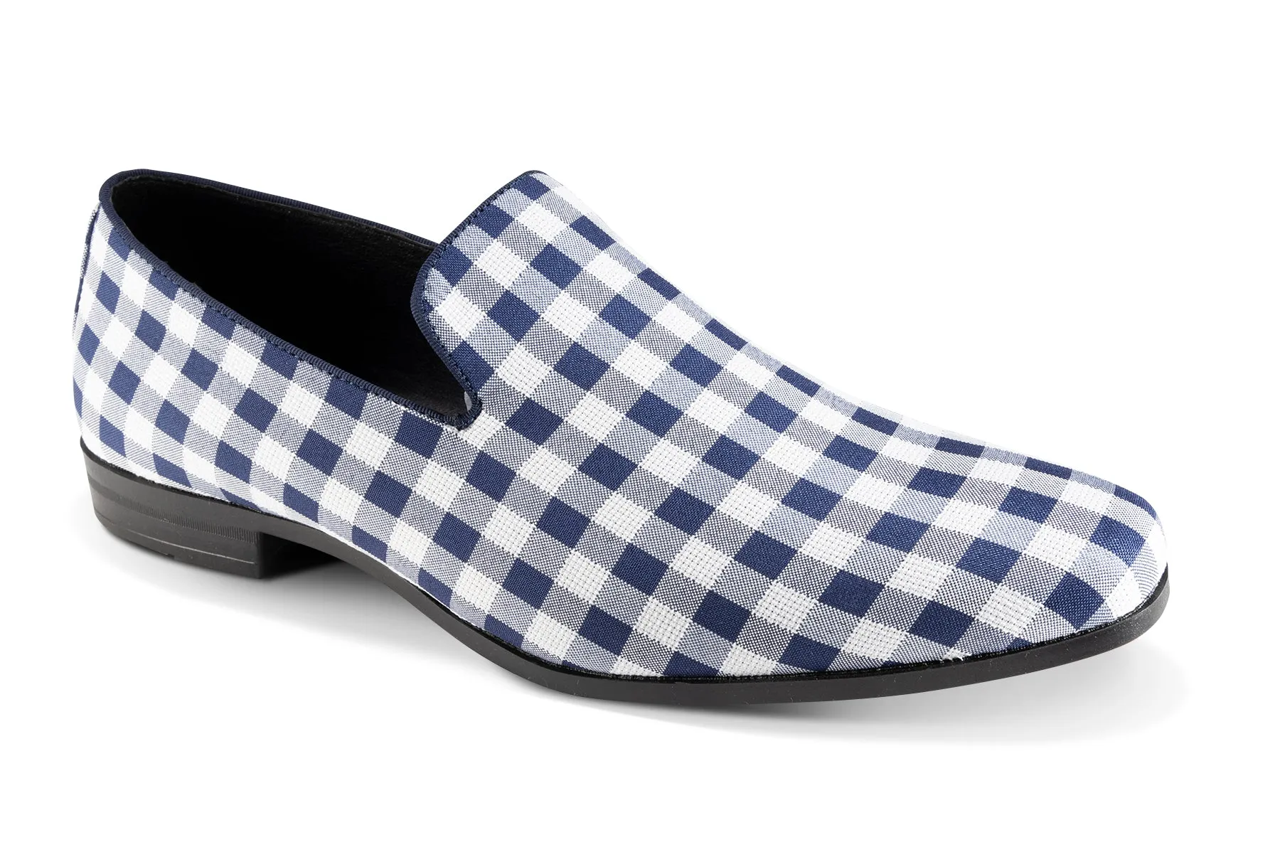 Gallery Tour Casual Walk Vintage Charm Collection: Montique Navy Checkered Loafer Fashion Shoes S-2421