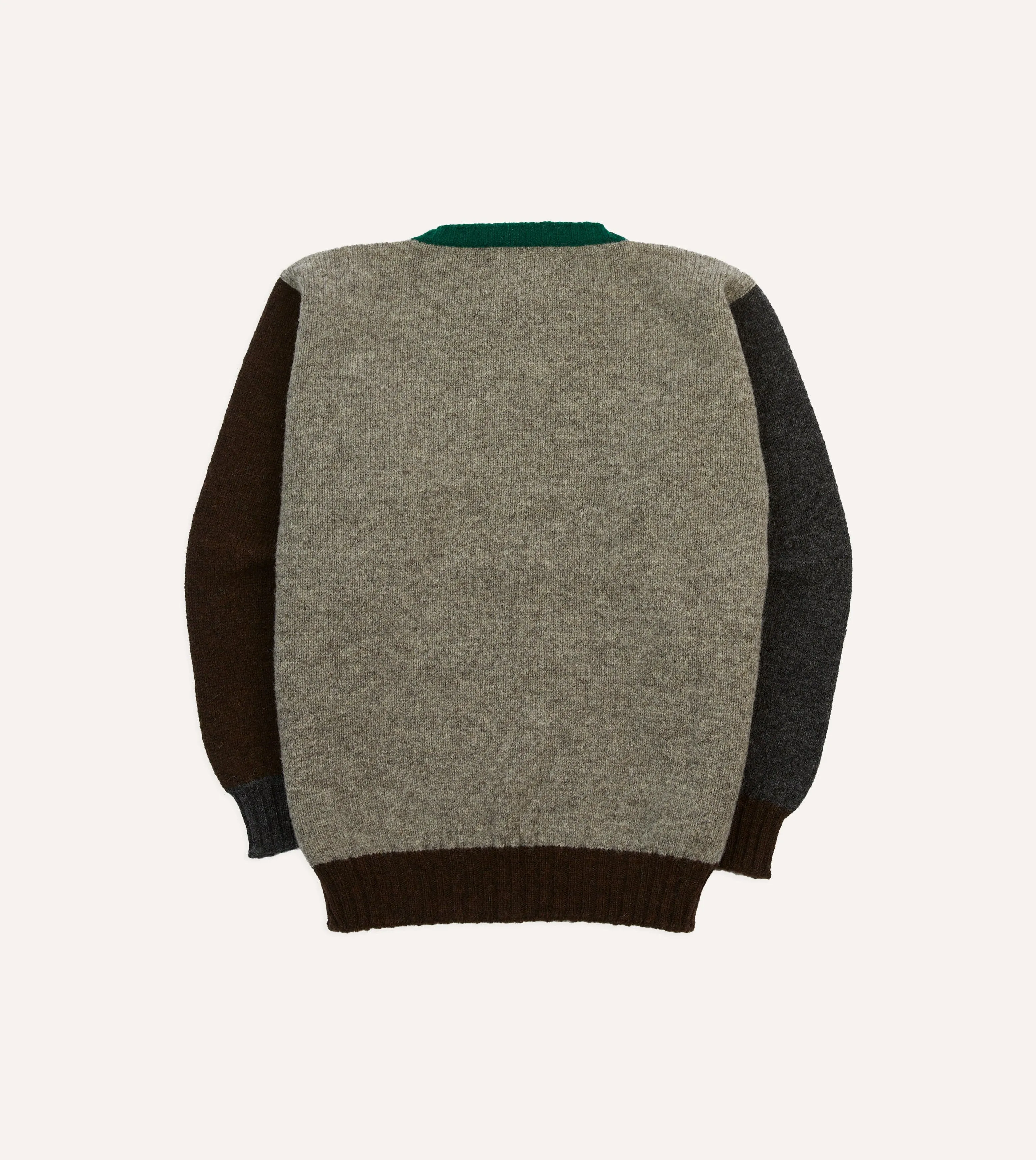Ecru Multi Colourblock Brushed Shetland Crew Neck Jumper BreathableFabric CoolingChannelFabric