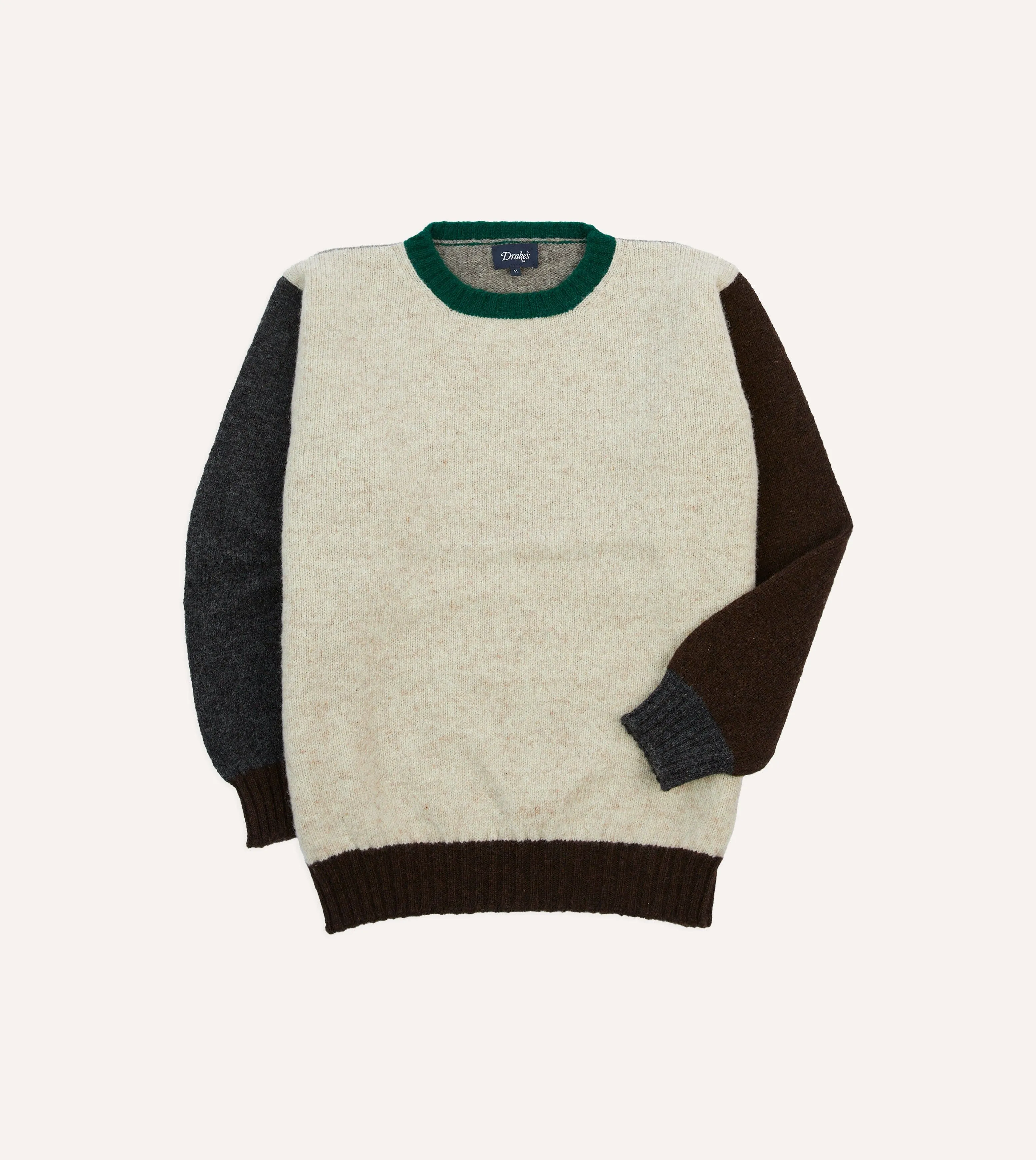 Street Wear Ecru Multi Colourblock Brushed Shetland Crew Neck Jumper