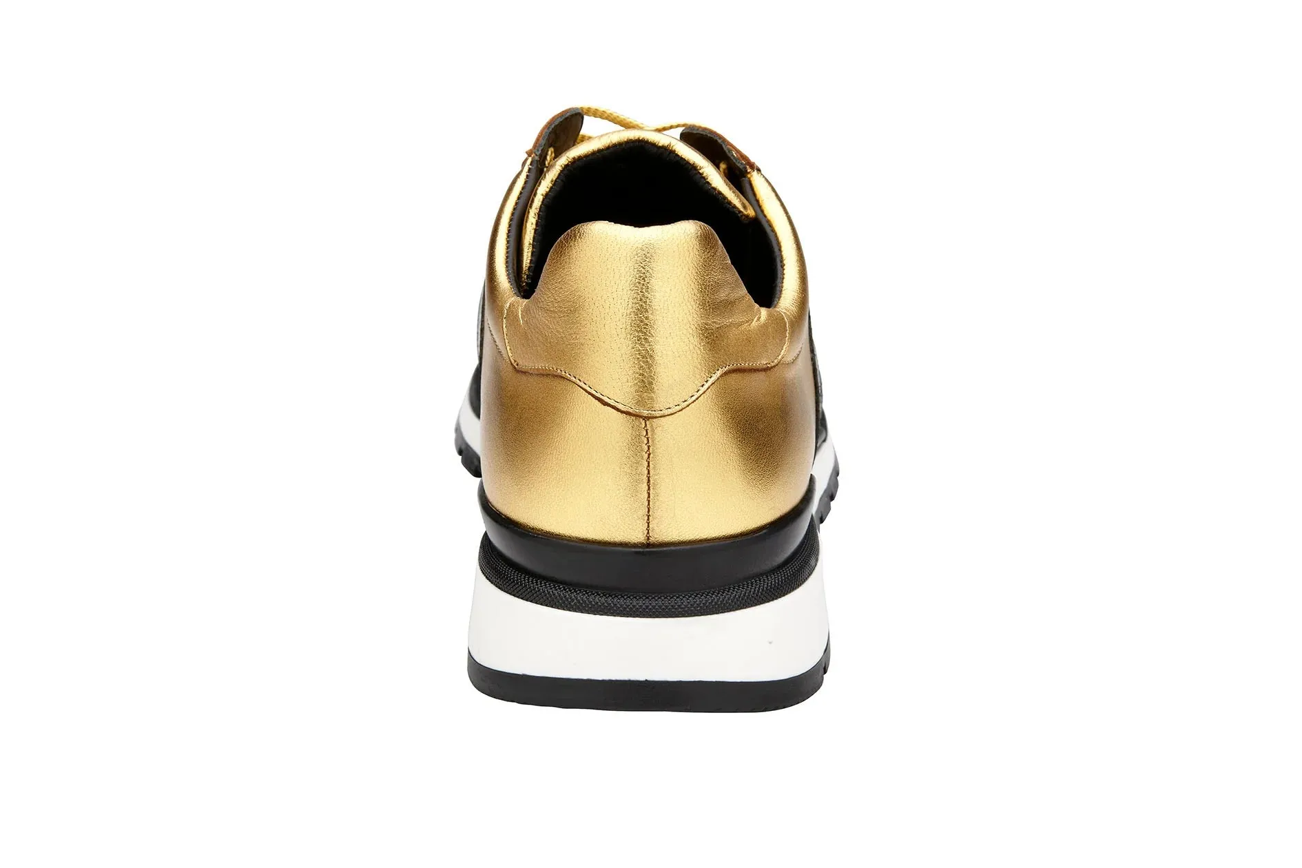 Low Profile Sole Unit Stable Belvedere Blake Black & Gold Ostrich & Italian Calf Leather Sneaker