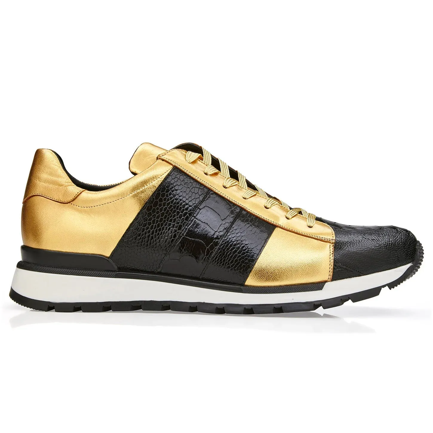 Belvedere Blake Black & Gold Ostrich & Italian Calf Leather Sneaker Moist Dry
