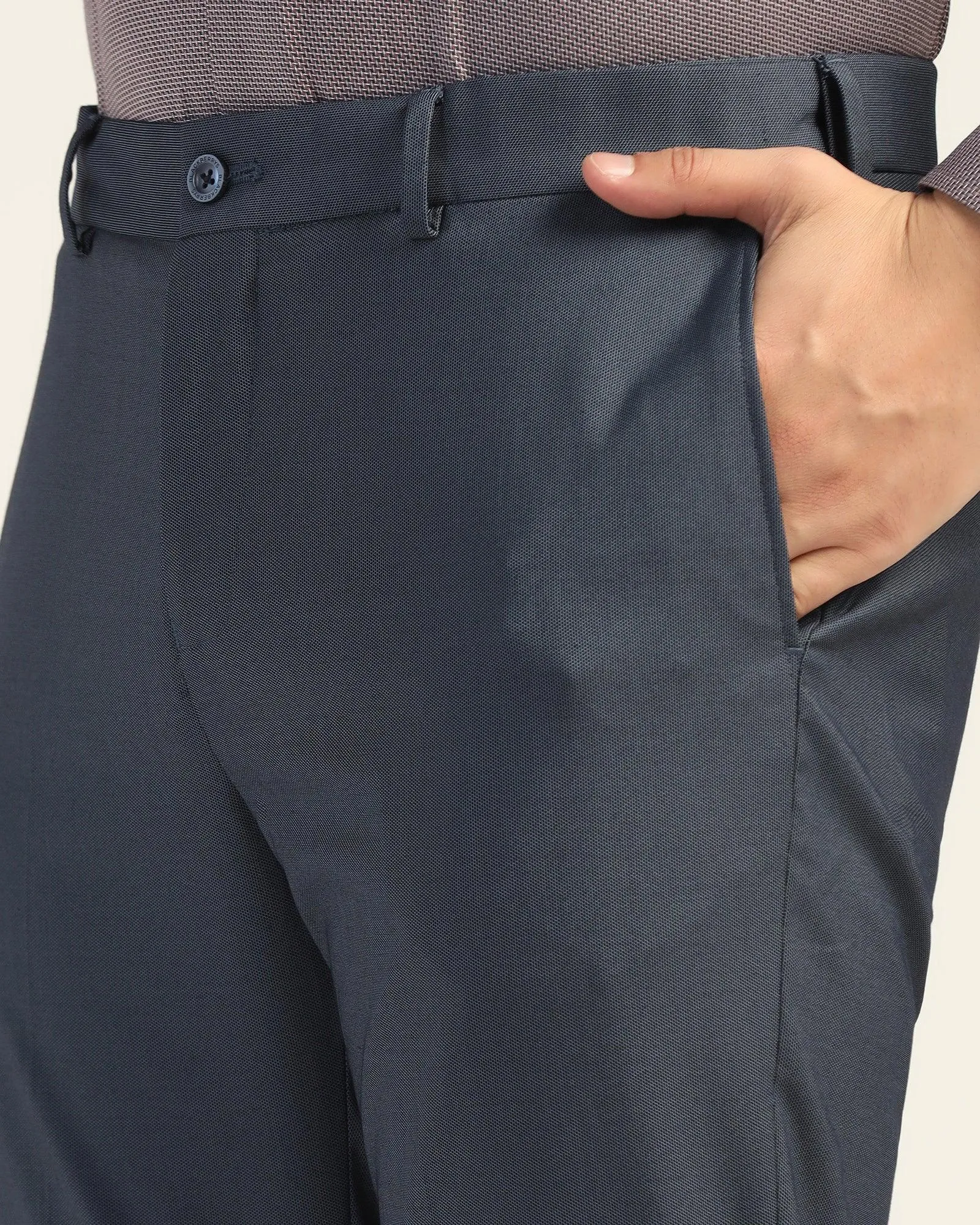 Straight B-90 Formal Navy Textured Trouser - Mazda Cooling Fabric Classic Fit