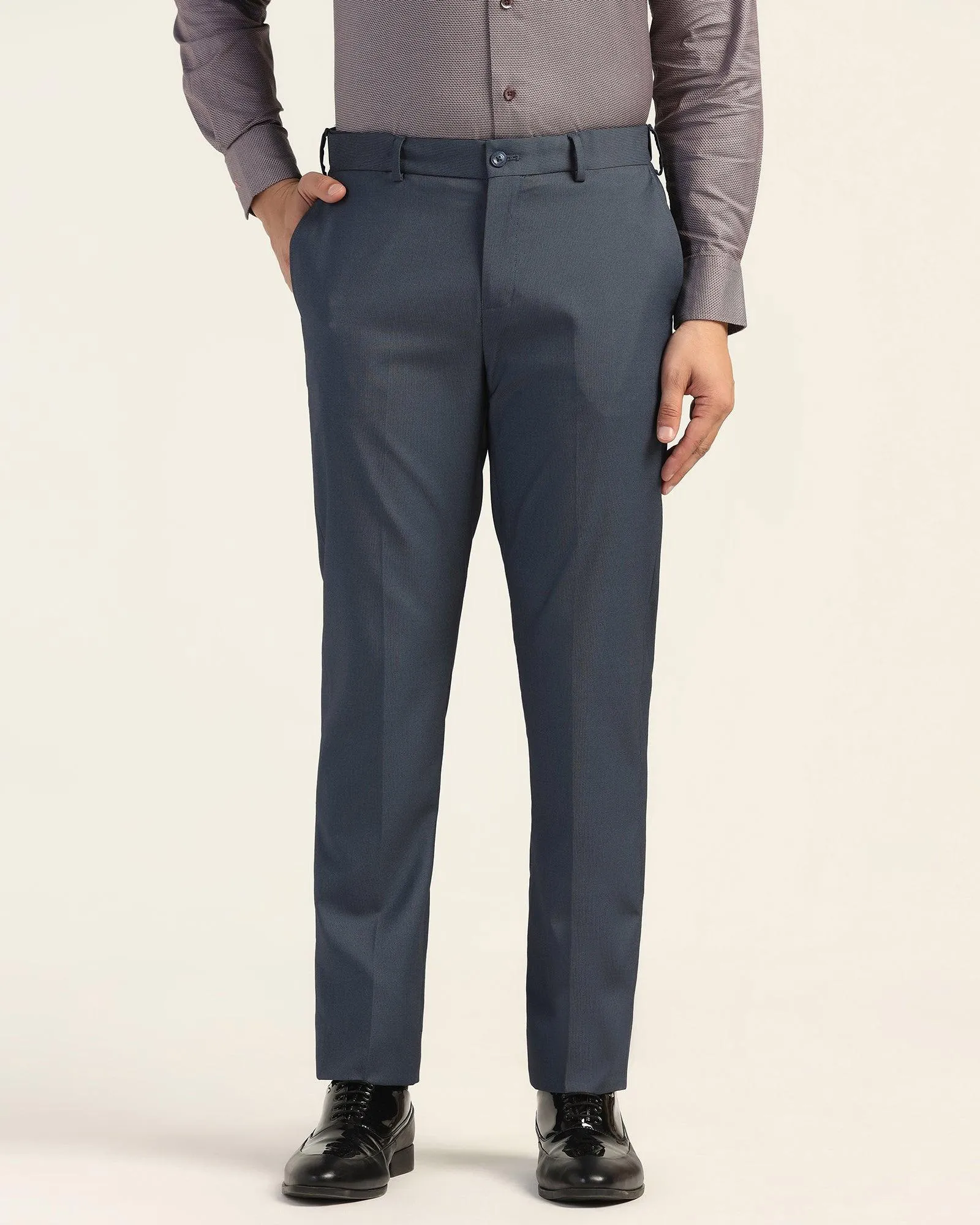 Smart Utility Flattering Look Straight B-90 Formal Navy Textured Trouser - Mazda