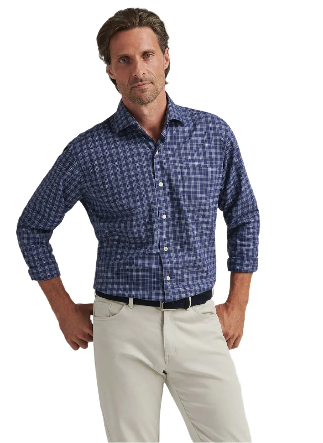 Sharp Line Functional Fit Elton Cotton Sport Shirt - Navy