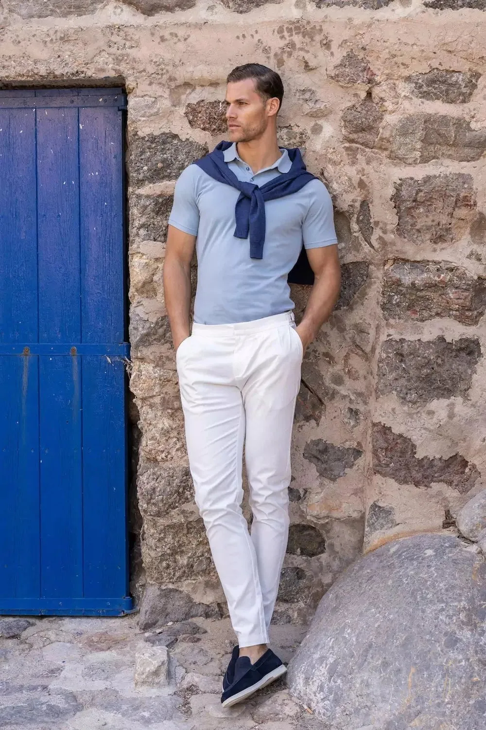 Athletic Fit Polo Shirt in Pale Blue Chill Layer