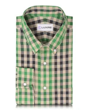 Checks: Green Black Macro Gingham Herringbone Shirt Outdoor Jacket