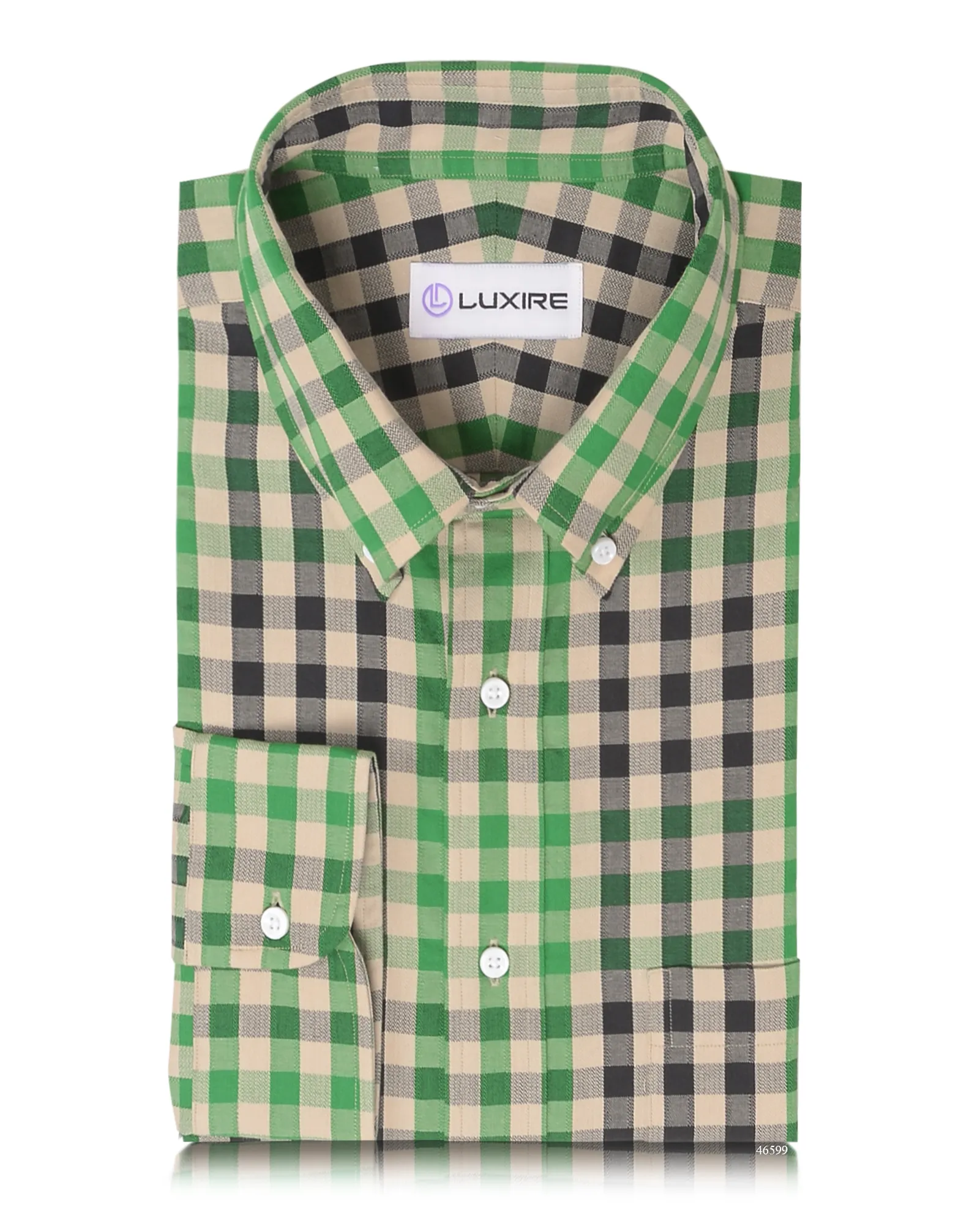 Checks: Green Black Macro Gingham Herringbone Shirt Outdoor Jacket