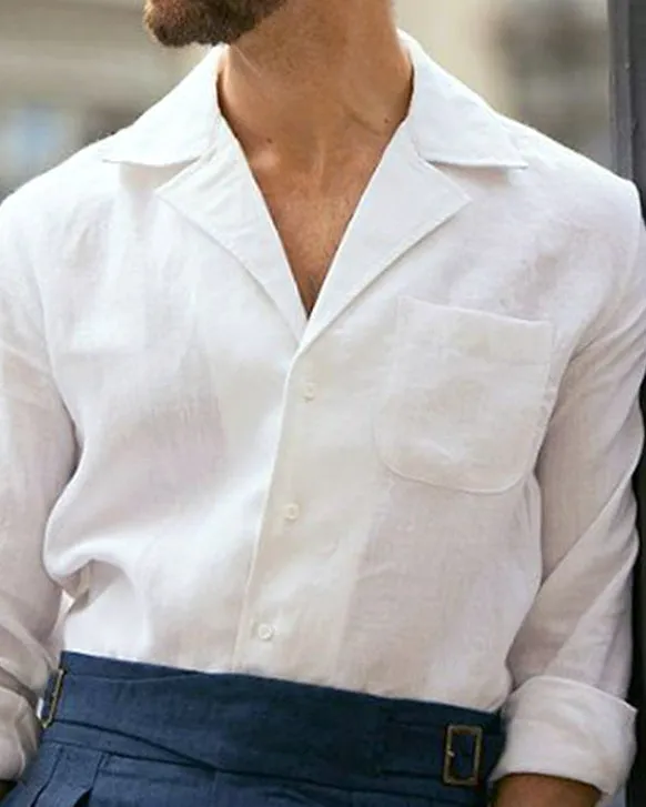 Summer Camp Collar Shirt in Crisp White Linen Legend Fit American Ease