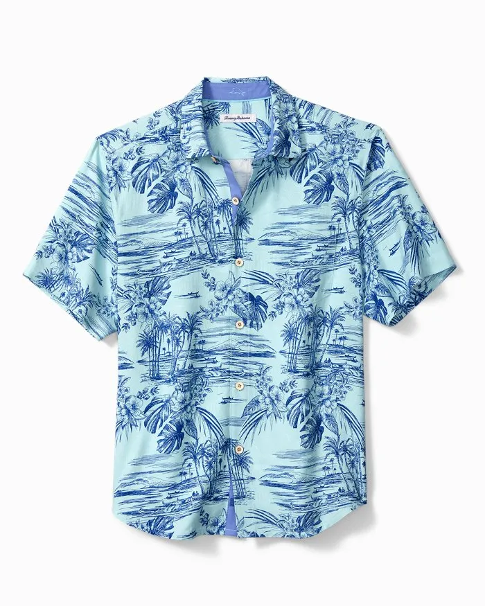 Relaxed Style Minimalist Closure Beach Bluff Silk Camp Shirt
