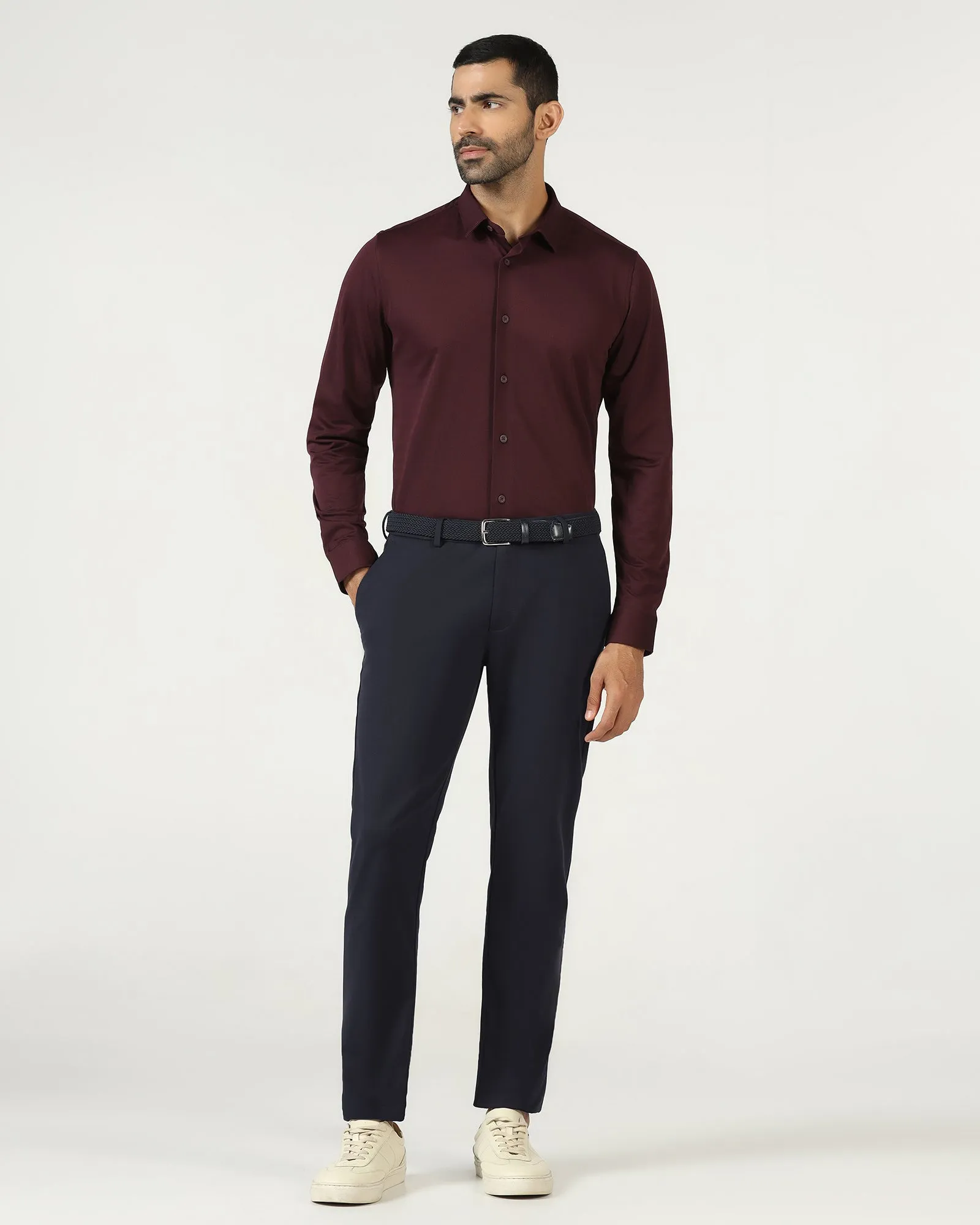 Dark Navy Techpro Solid Khakis - Ziea Cozy And Stylish ElasticWaistband