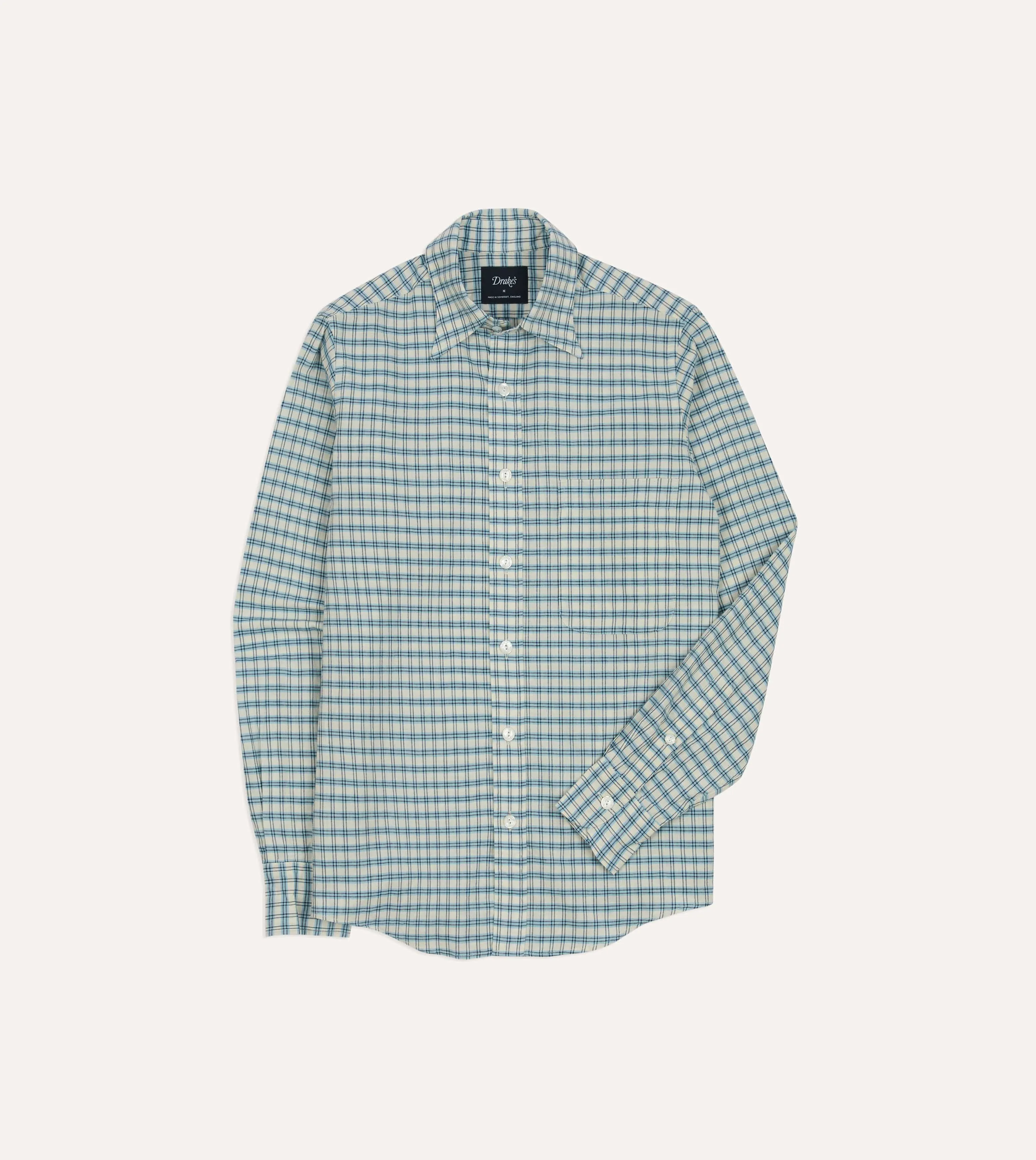 Holiday Gift Blue and White Madras Check Cotton Long Point Collar Shirt