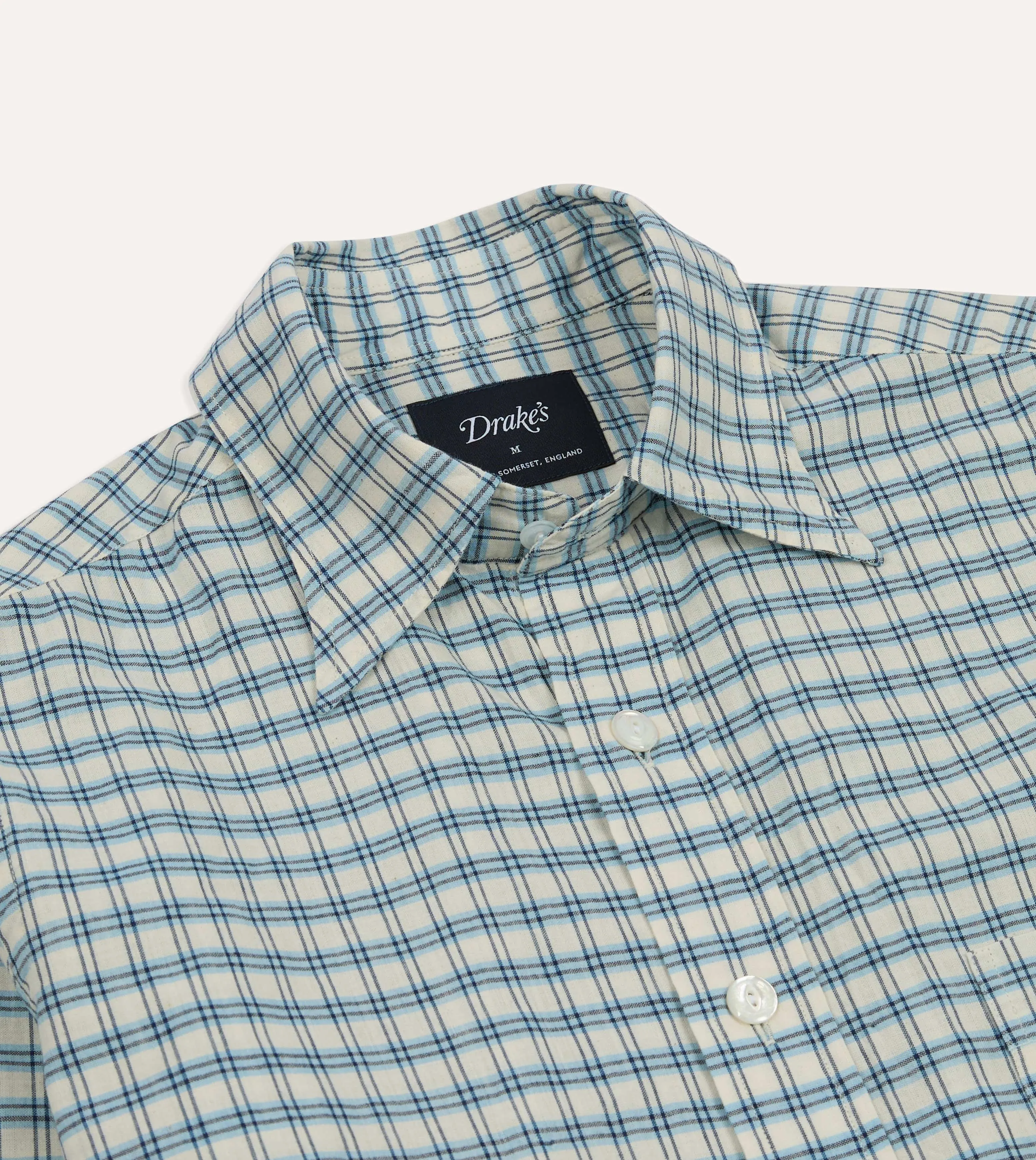 Odor Control Fabric Blue and White Madras Check Cotton Long Point Collar Shirt