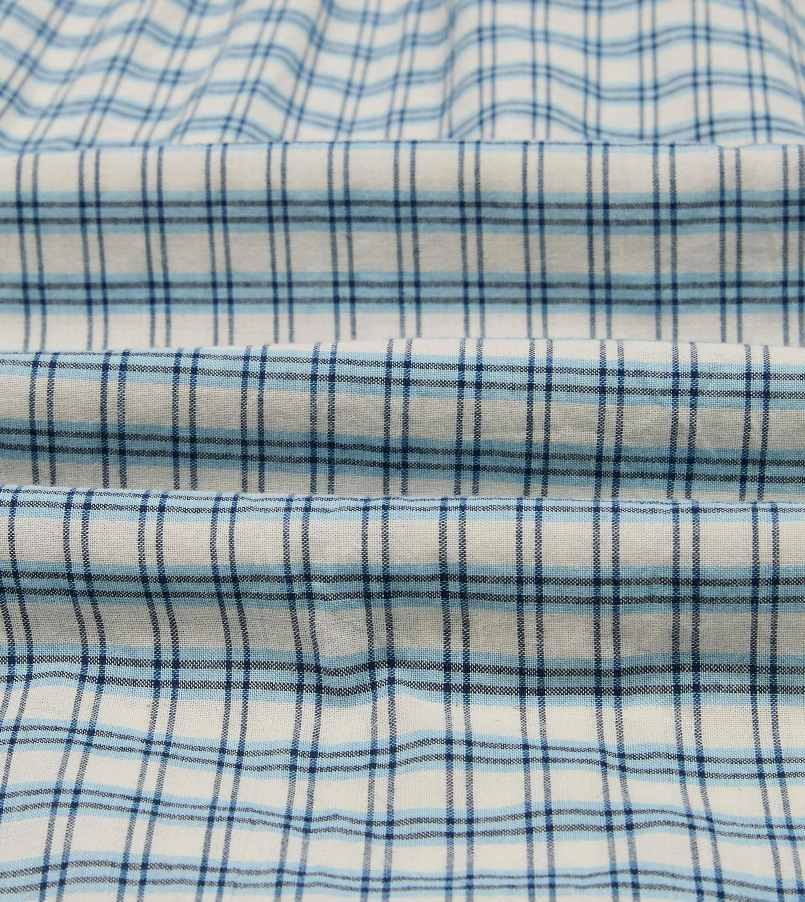 Blue and White Madras Check Cotton Long Point Collar Shirt Smart Look