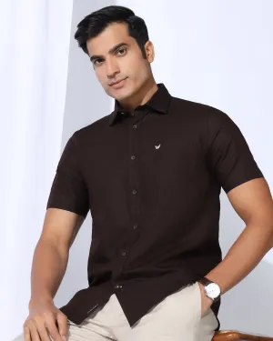 Unisex style Linen Casual Half Sleeve Tan Solid Shirt - Salmon