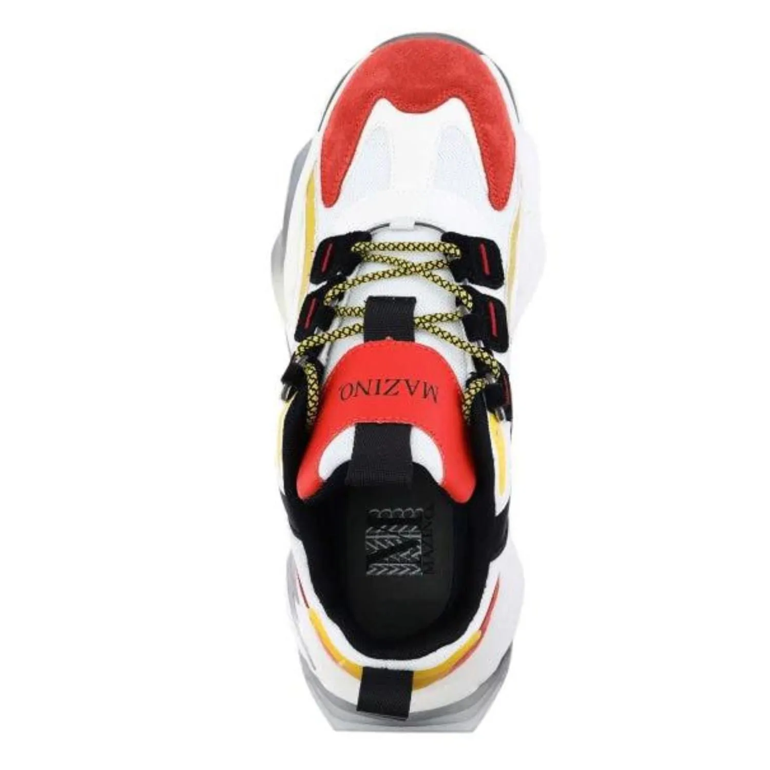 Dynamic Core: White, Salmon & Yellow Chunky Sneakers synthetic leather