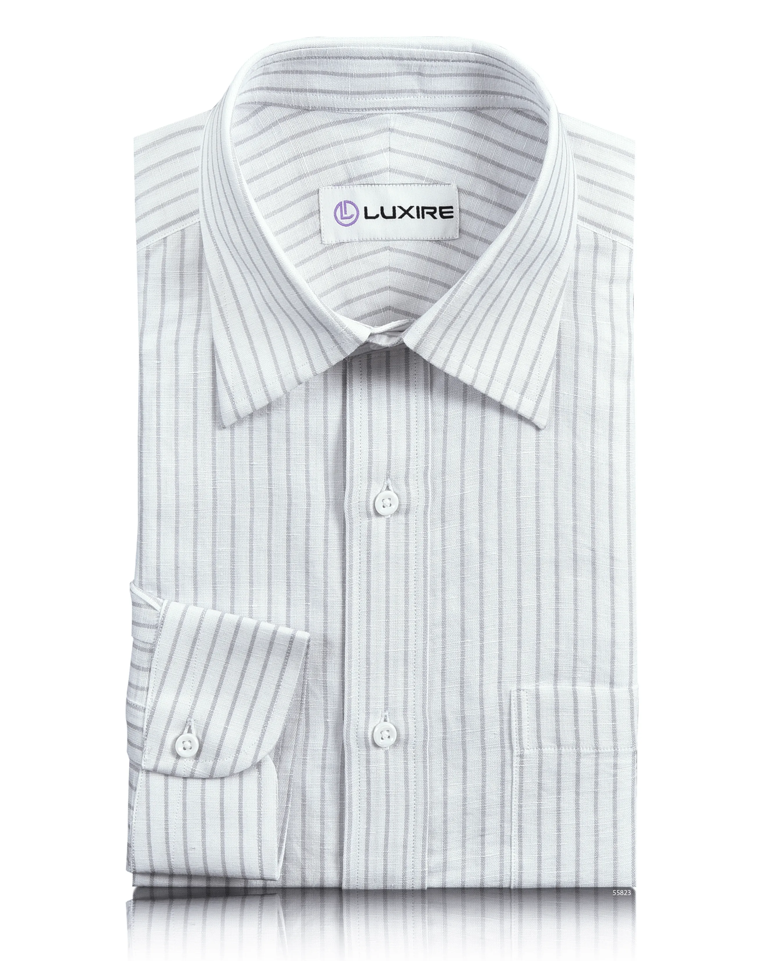 Cotton Linen: Grey Candy Stripes On White Shirt TaglessDesign Energy Mood