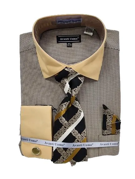 Oversized style Ergonomic Sleeve Cut AVANTI UOMO JQD PATTERN WITH TONE ON TONE COLLAR & CUFF DN130M BK/BEIGE