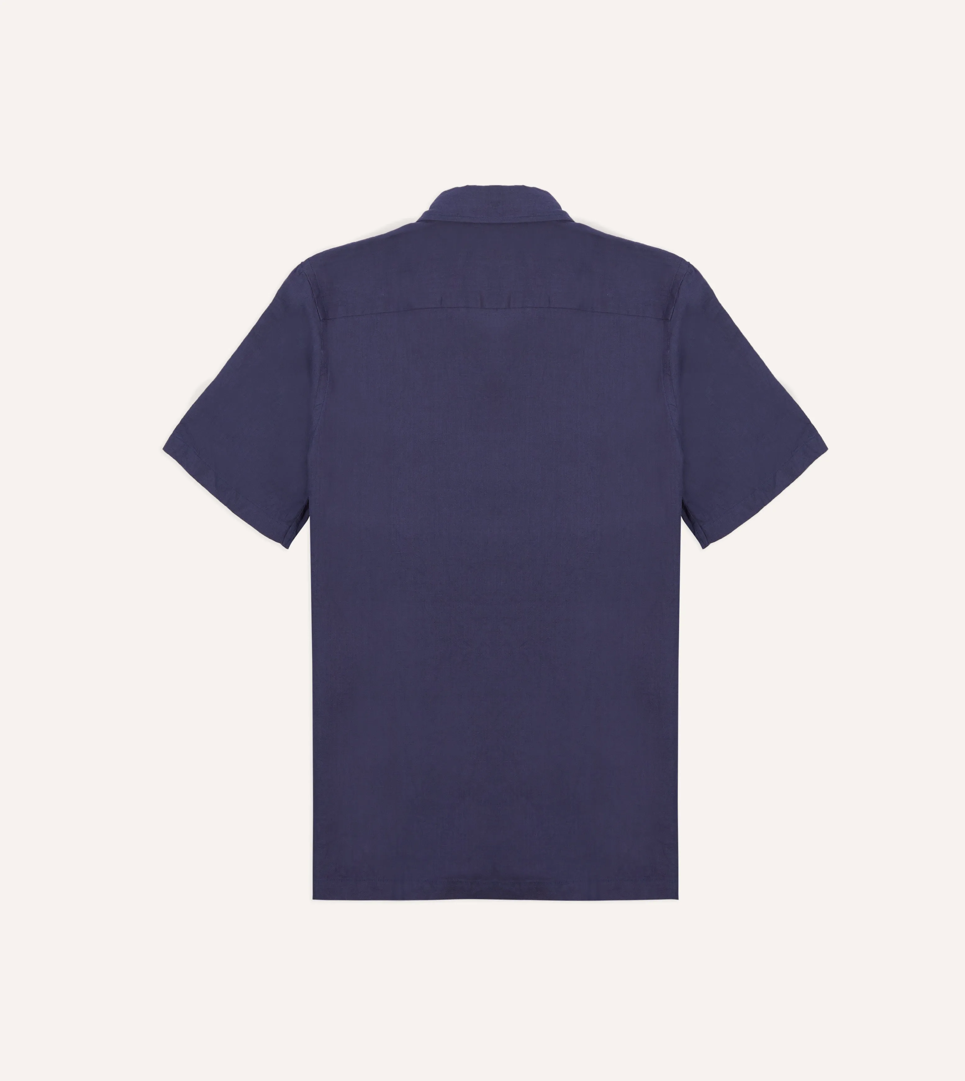 Winter Essentials Navy Linen Camp Collar Short Sleeve Shirt