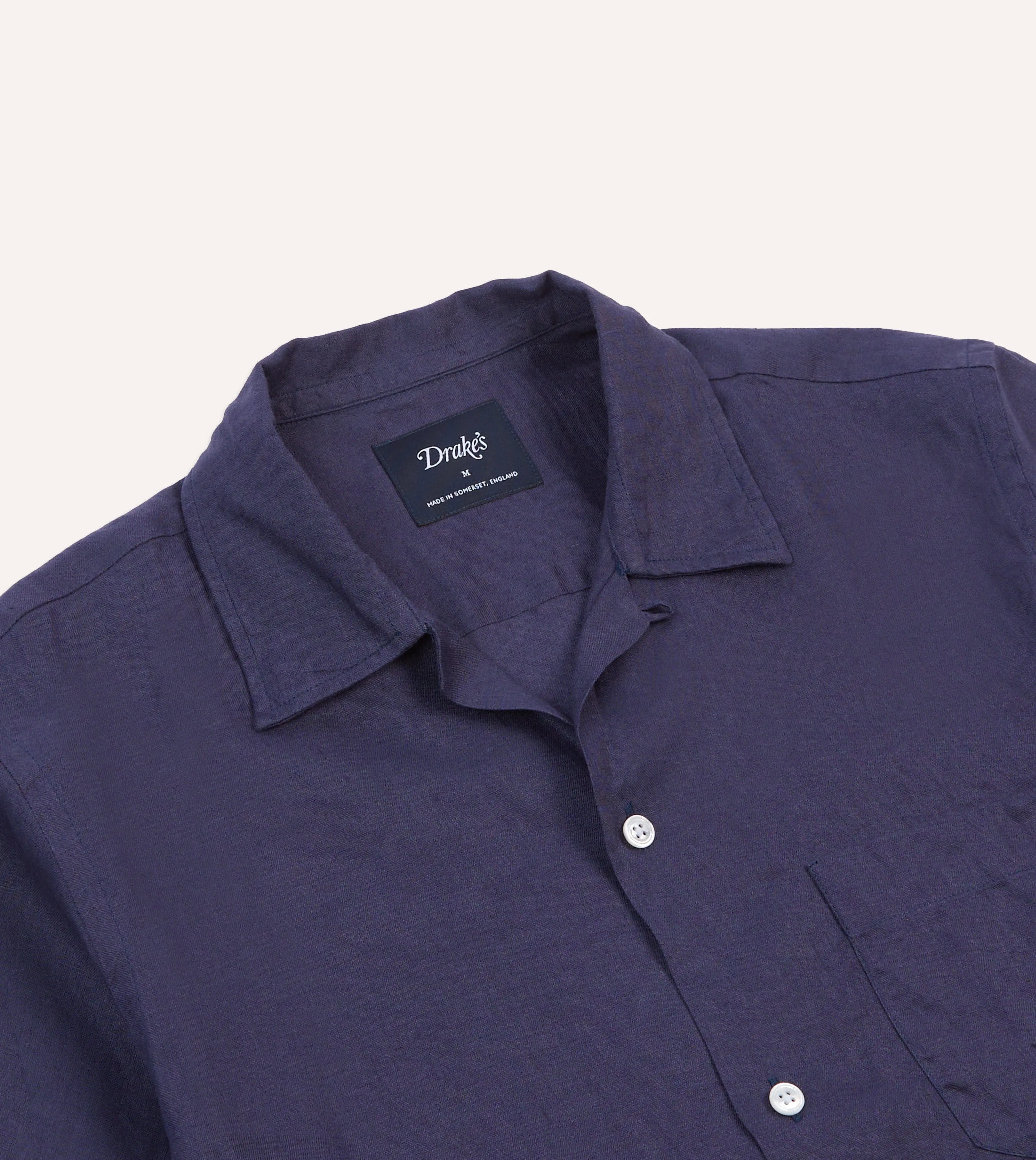 Black Tie Optional Navy Linen Camp Collar Short Sleeve Shirt
