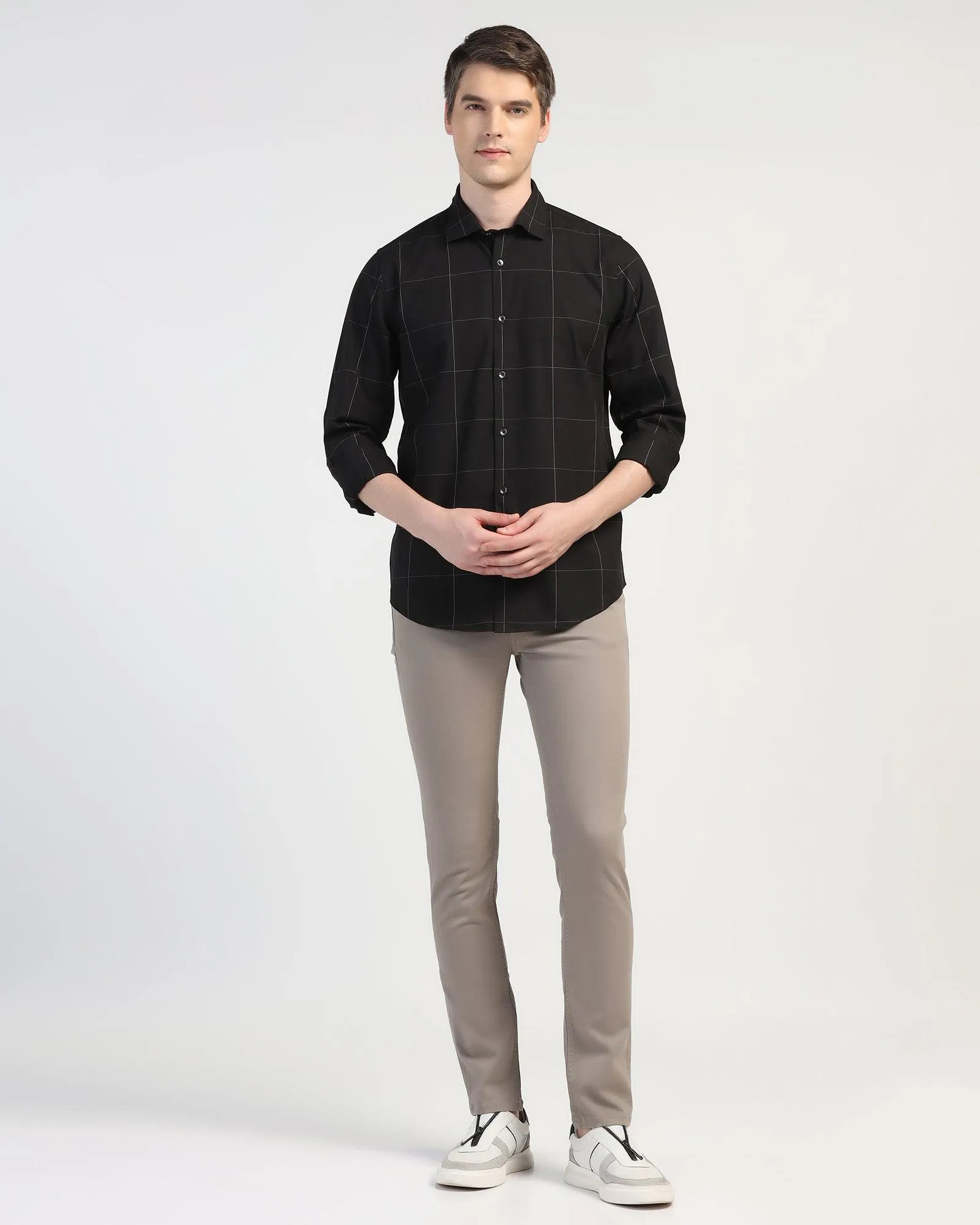 Multi Functional Pockets Classic Style Casual Black Check Shirt - Meester
