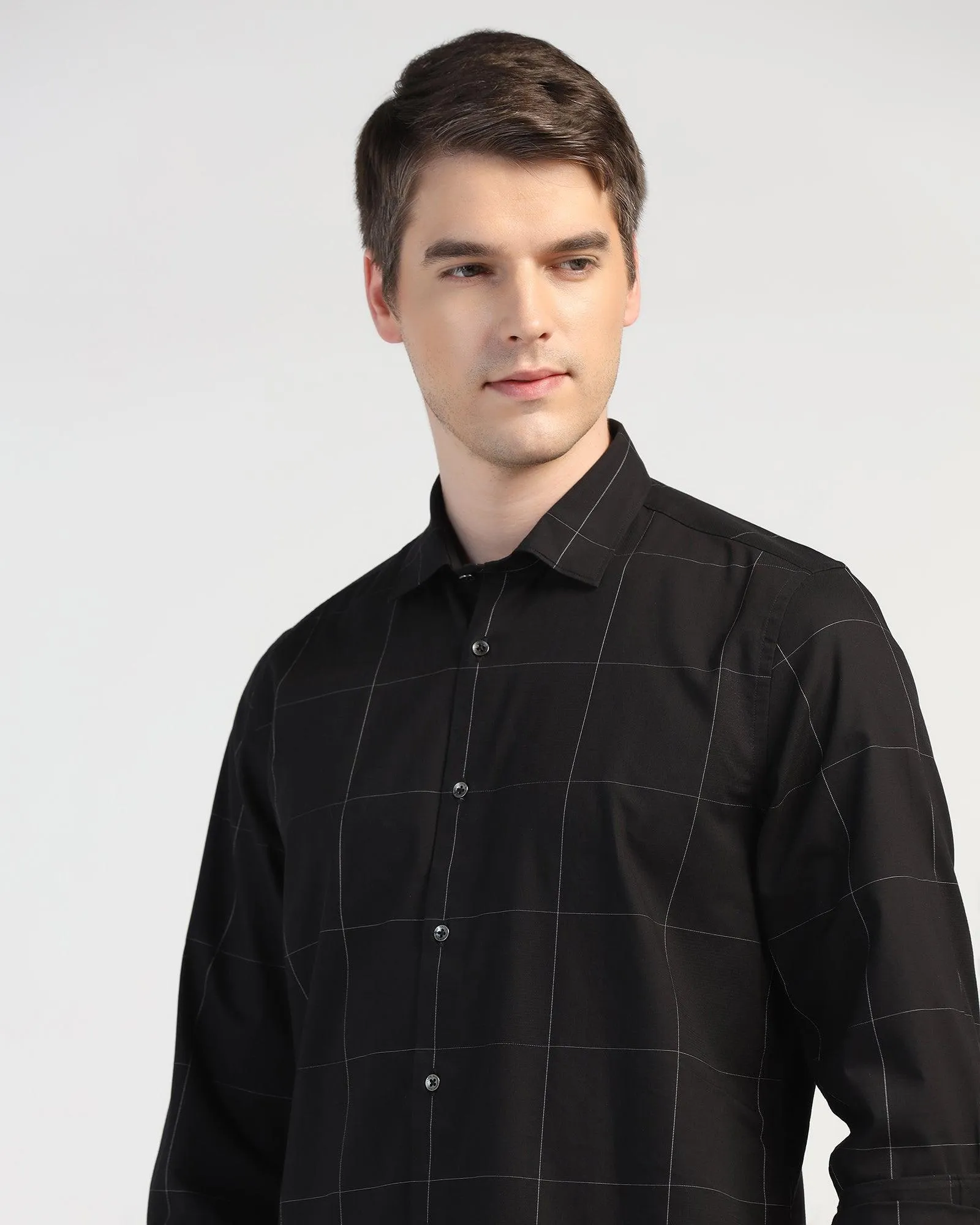 Casual Black Check Shirt - Meester Durable Stitching Student Essential