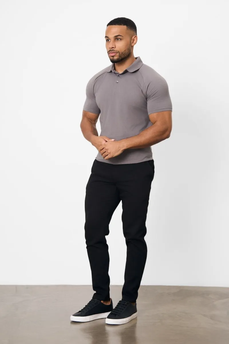 Breathable Material Elegant Style Athletic Fit Polo Shirt in Charcoal