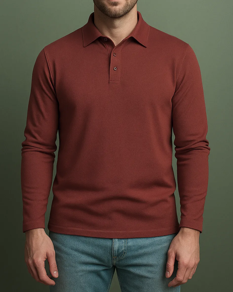 EZS Aria Rust Long Sleeve Polo Smart Design