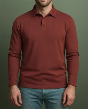 EZS Aria Rust Long Sleeve Polo Smart Design