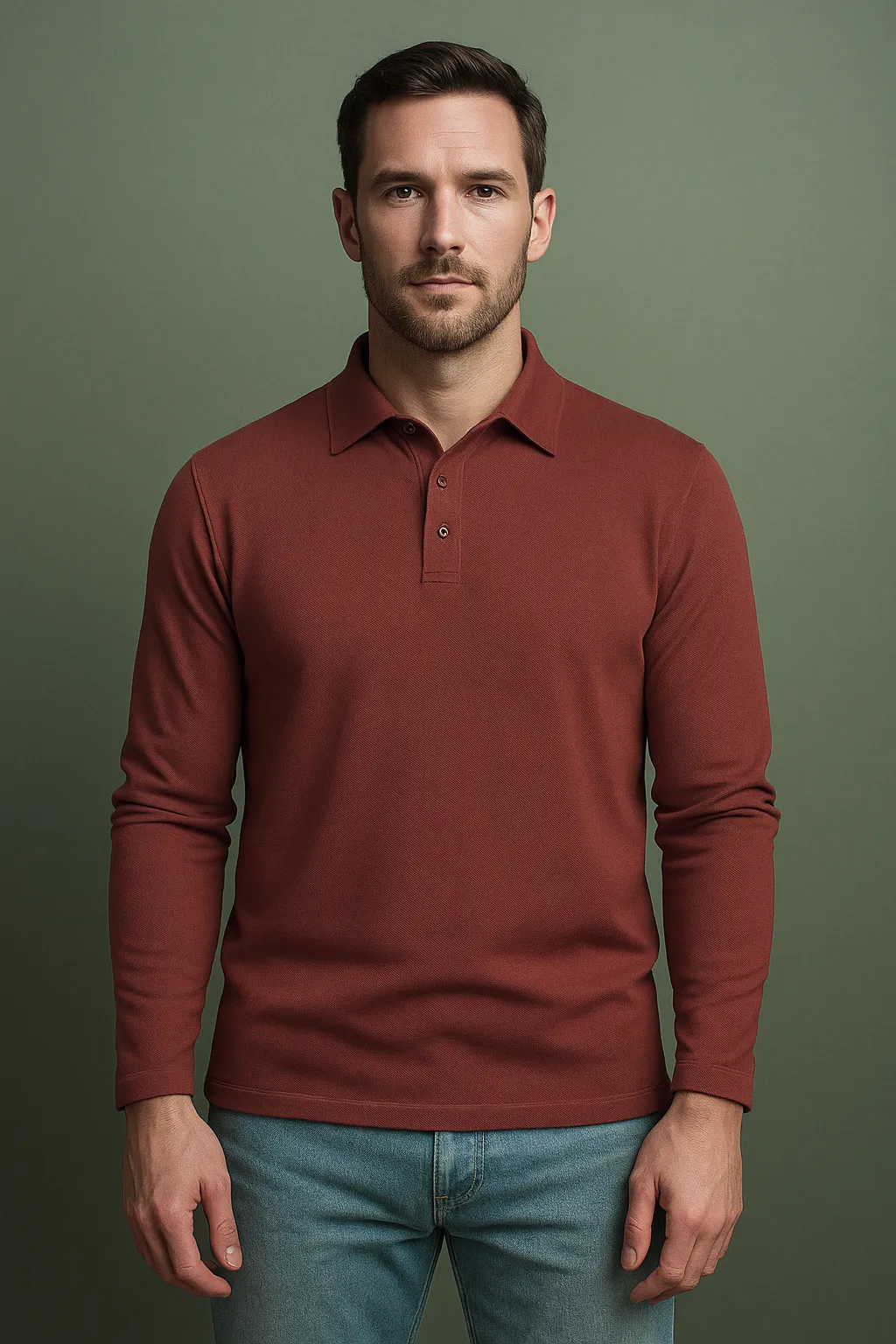 EZS Aria Rust Long Sleeve Polo Trendy Layers