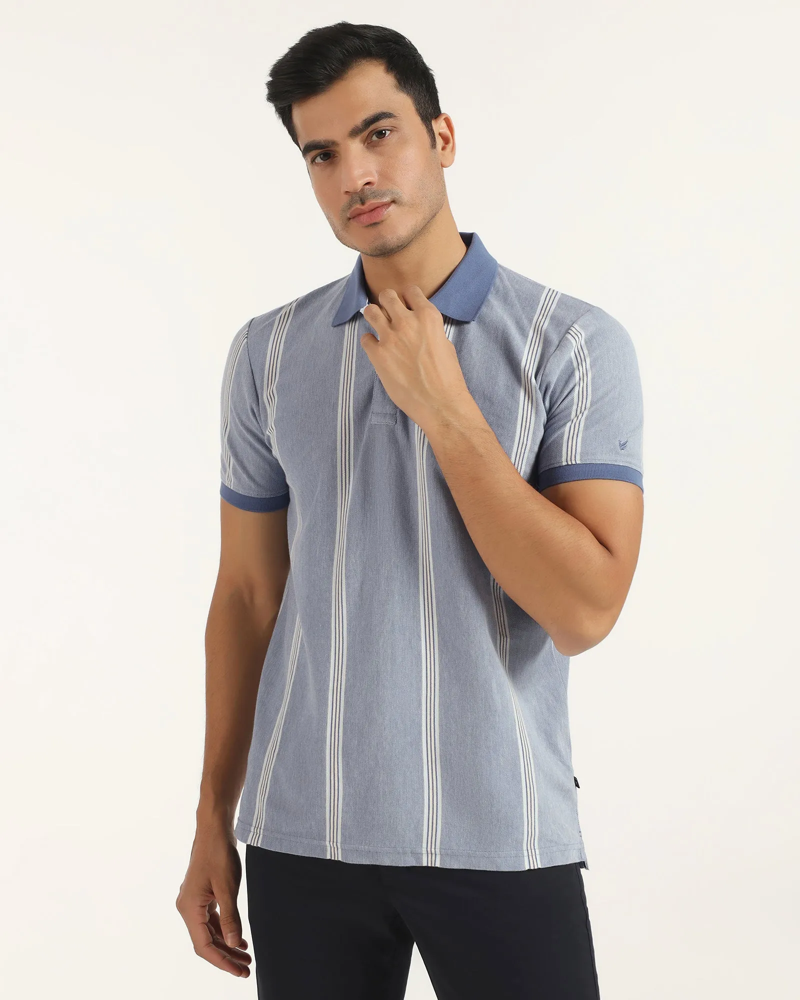 Sleek Fit Sleek Wear Polo Aster Blue Stripe T-Shirt - Cape
