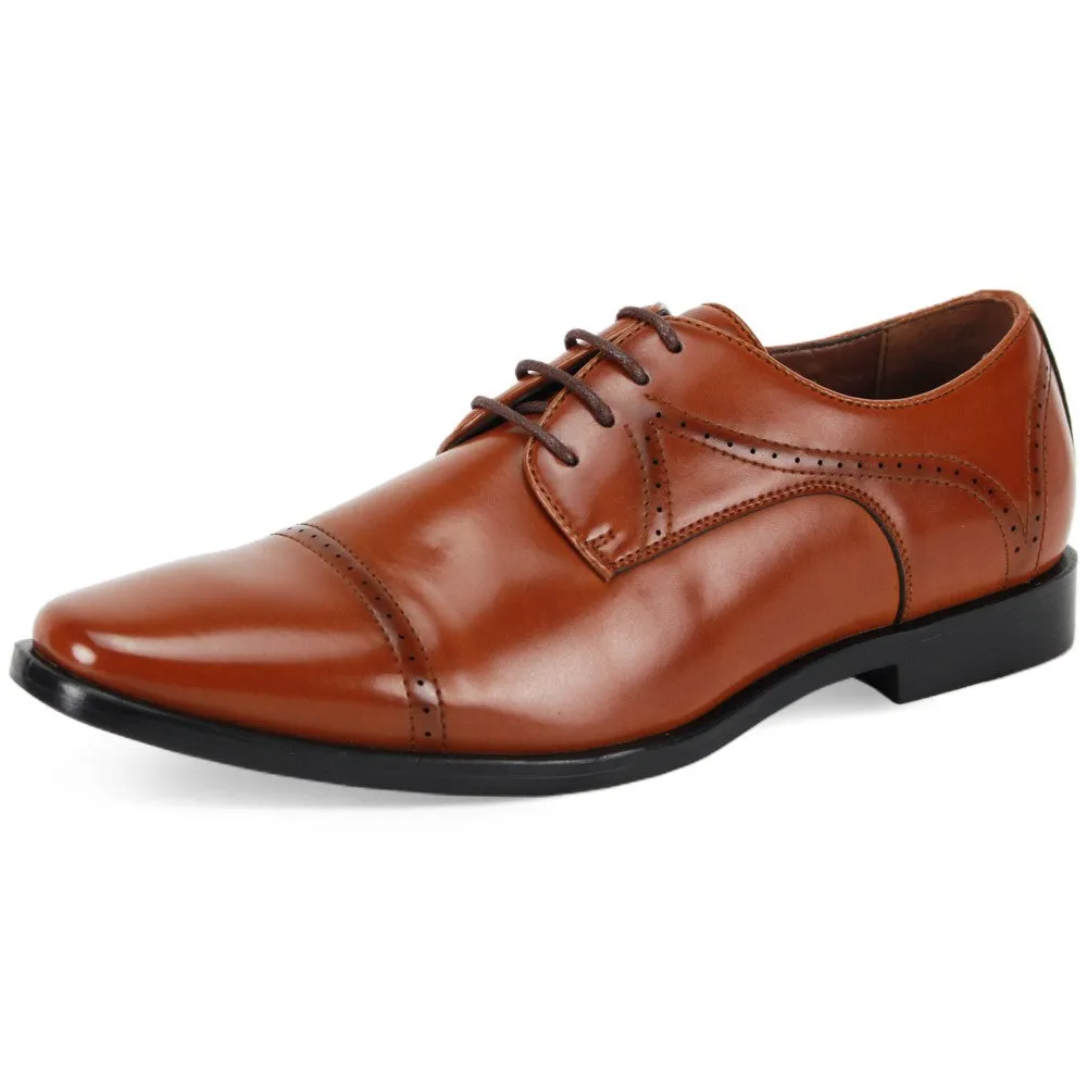 Decadawn Collection: Men's Cognac Lace Up Cap Toe Shoes - Medium and Wide Shine Bright