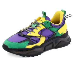 Mid Top Style Trek Style: Men's Purple, Green & Yellow Sneakers